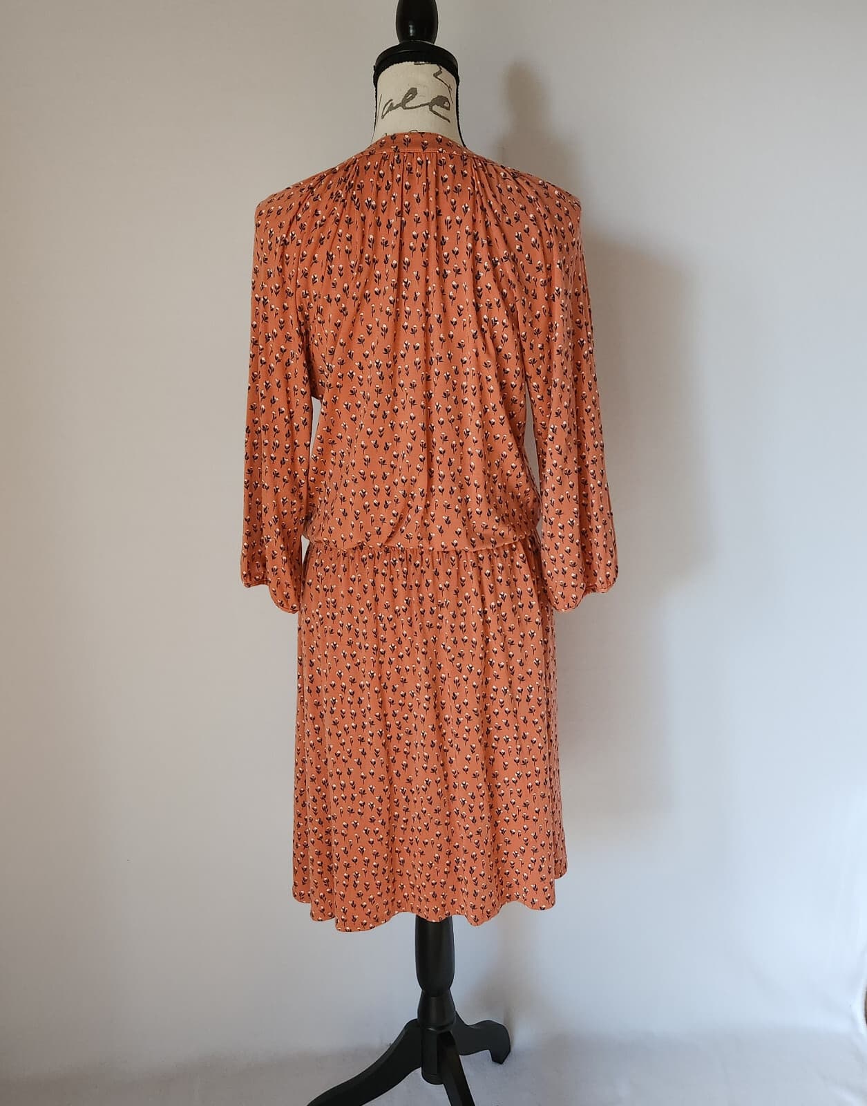 NWoT Garnet Hill Floral Smocked Waist Mini Dress Tassel 3/4 Sleeve Orange Sz.S - Thumbnail 4