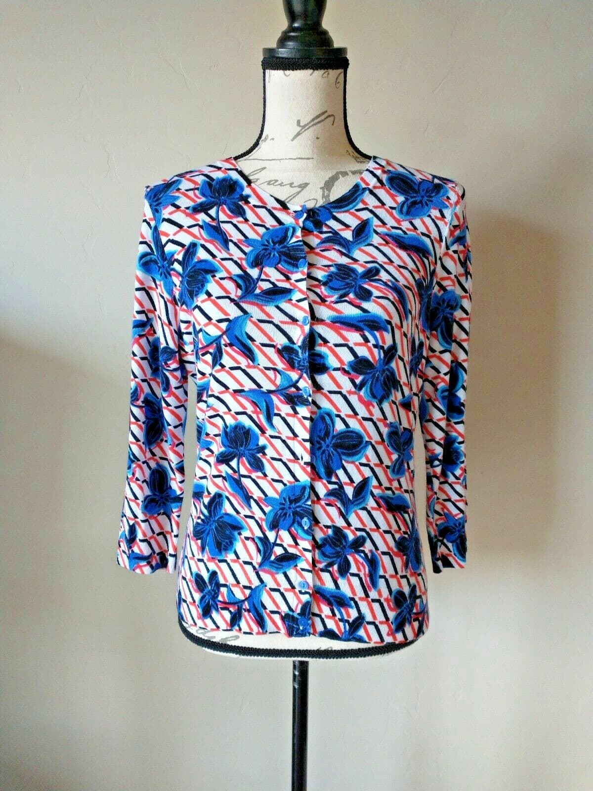 NWT Halogen Thema Floral Cardigan Viscose Blend 3/4 Sleeve Multicolor Sz.M $46 - Thumbnail 2