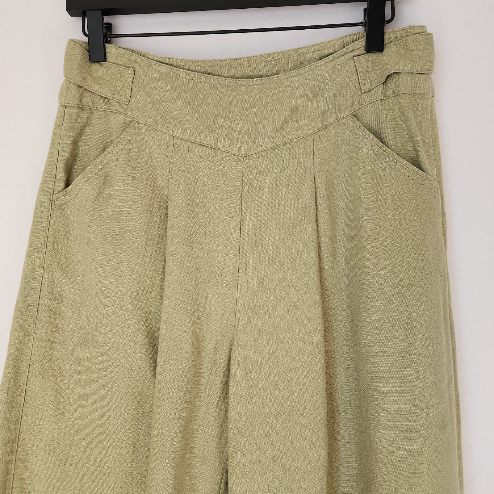 Soft Surroundings 100% Linen Frot Pleat Wide Leg Pants Pocket Zip Green XS-Tall - Thumbnail 3