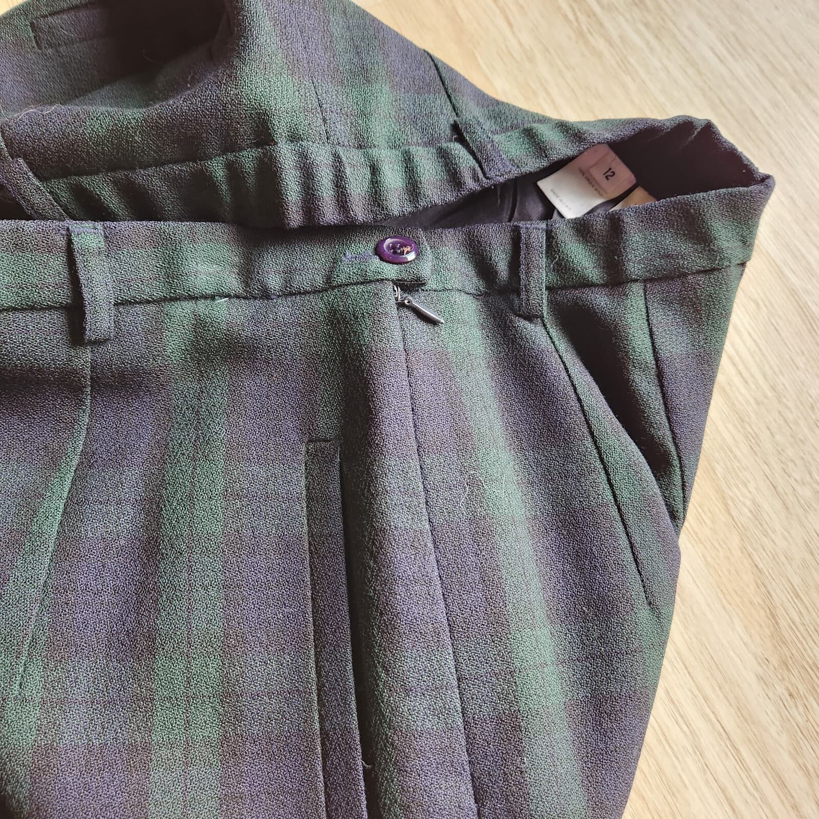 Vintage Pendleton 100%Virgin Wool Plaid Pants Pocket Zip Green Blue Women 12 USA - Thumbnail 5