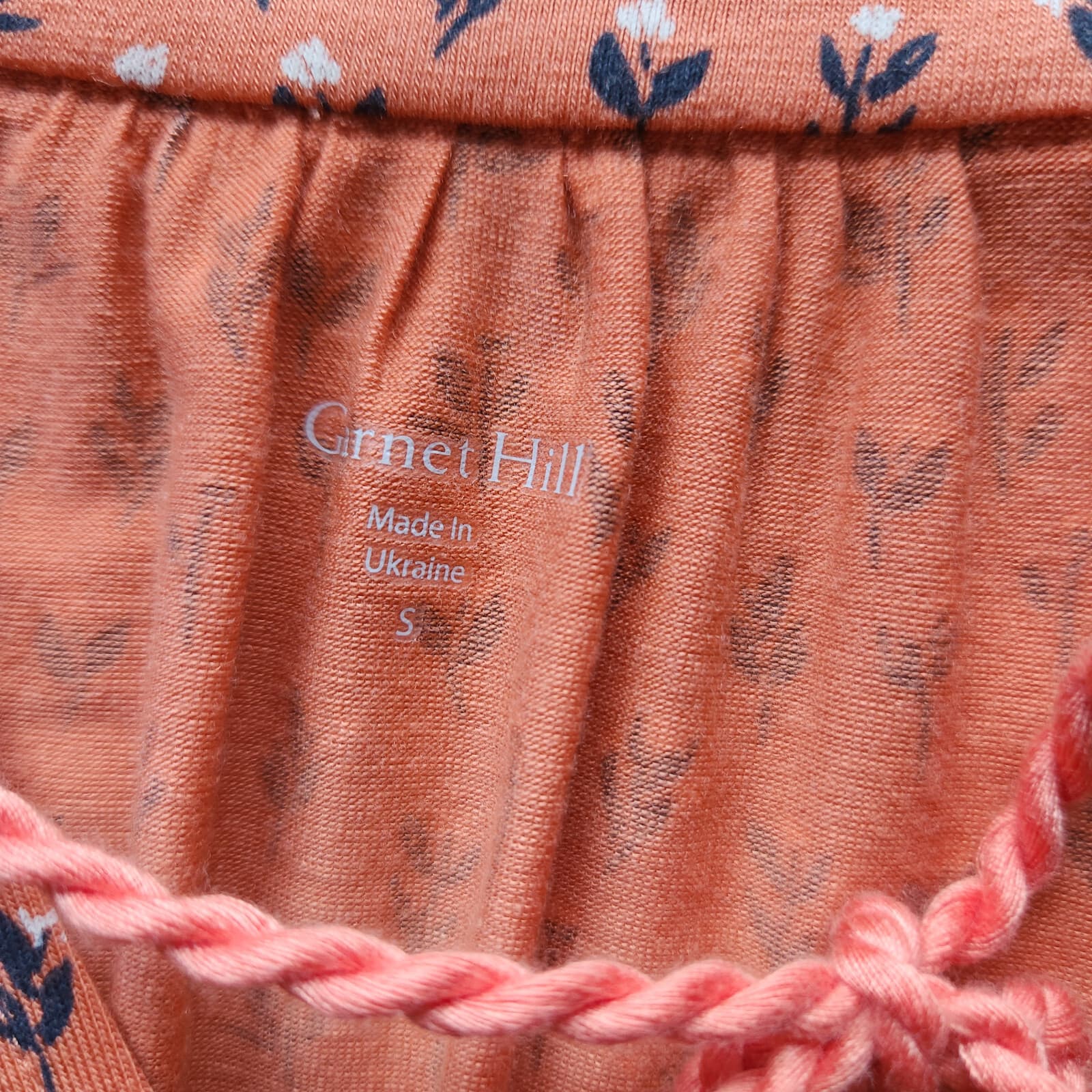 NWoT Garnet Hill Floral Smocked Waist Mini Dress Tassel 3/4 Sleeve Orange Sz.S - Thumbnail 7