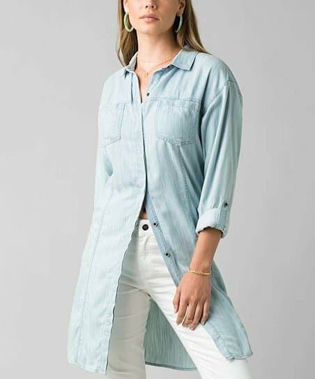 NWT Prana Doryan Vintage Blue Chambray Shirt Dress Roll-Tap Sleeve Women XL $89 - Thumbnail 3
