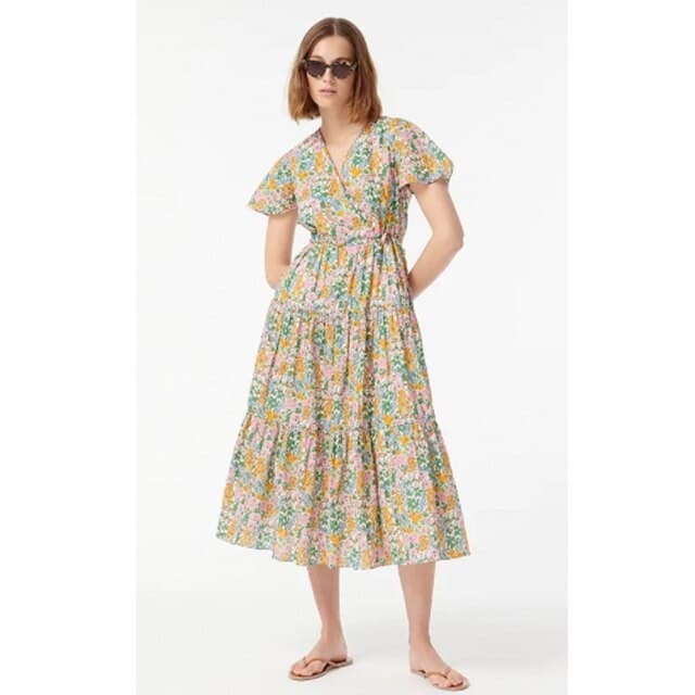 J.Crew x Liberty Faux-Wrap Midi Dress 100% Cotton Liberty Mini Floral Walk Sz.00 - Thumbnail 3