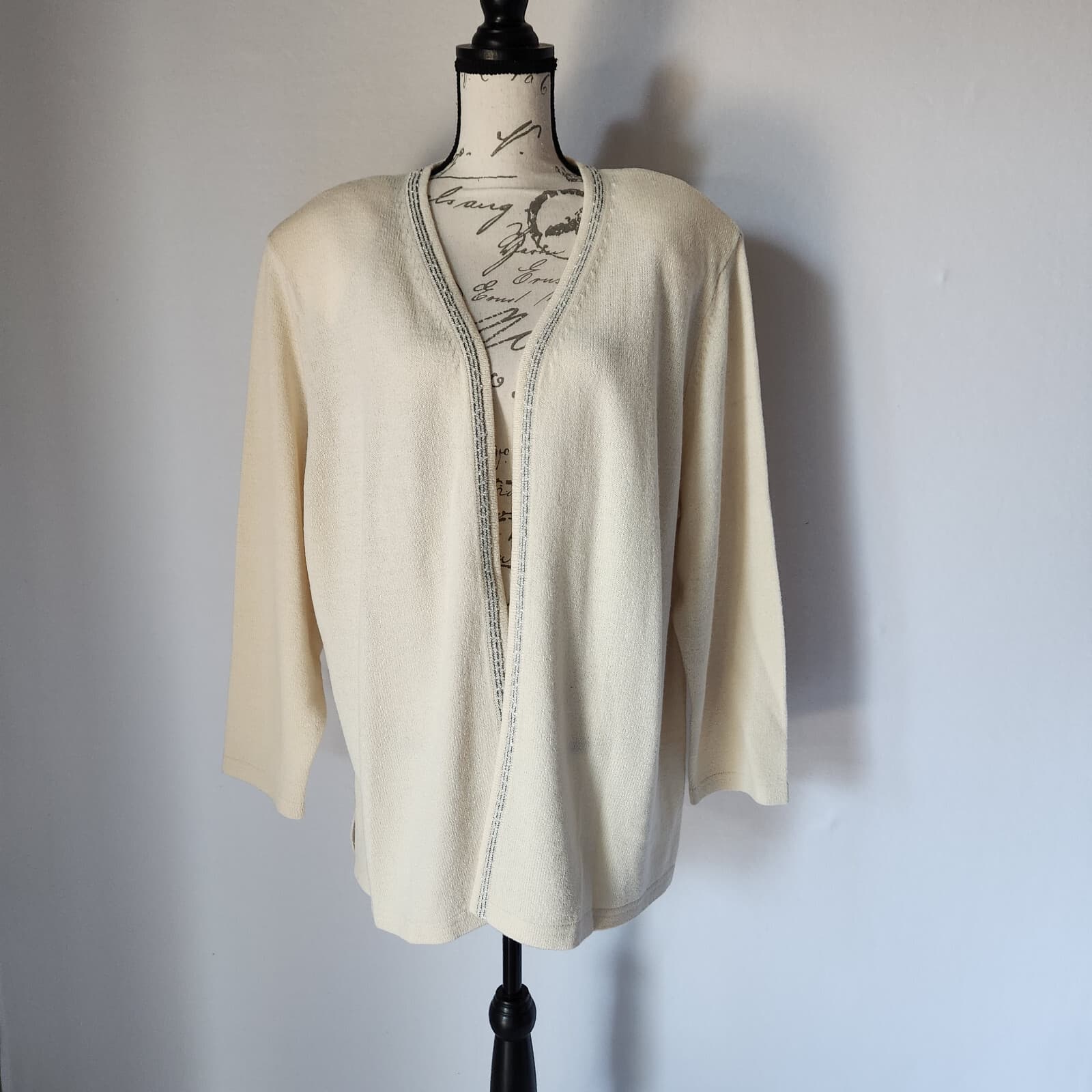 NWT Vintage Elana by Tanner Wool Blend Open Front Cardigan Ivory Women 3X - Thumbnail 2
