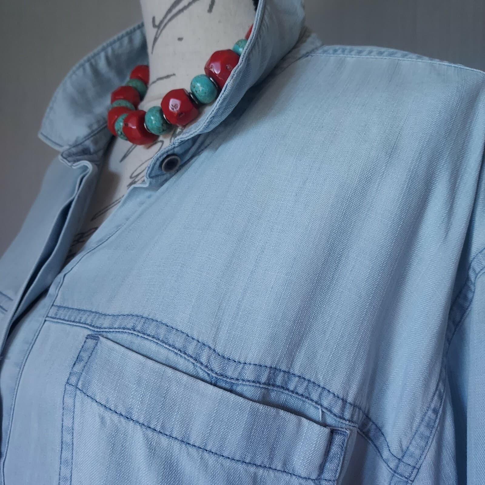 NWT Prana Doryan Vintage Blue Chambray Shirt Dress Roll-Tap Sleeve Women XL $89 - Thumbnail 5