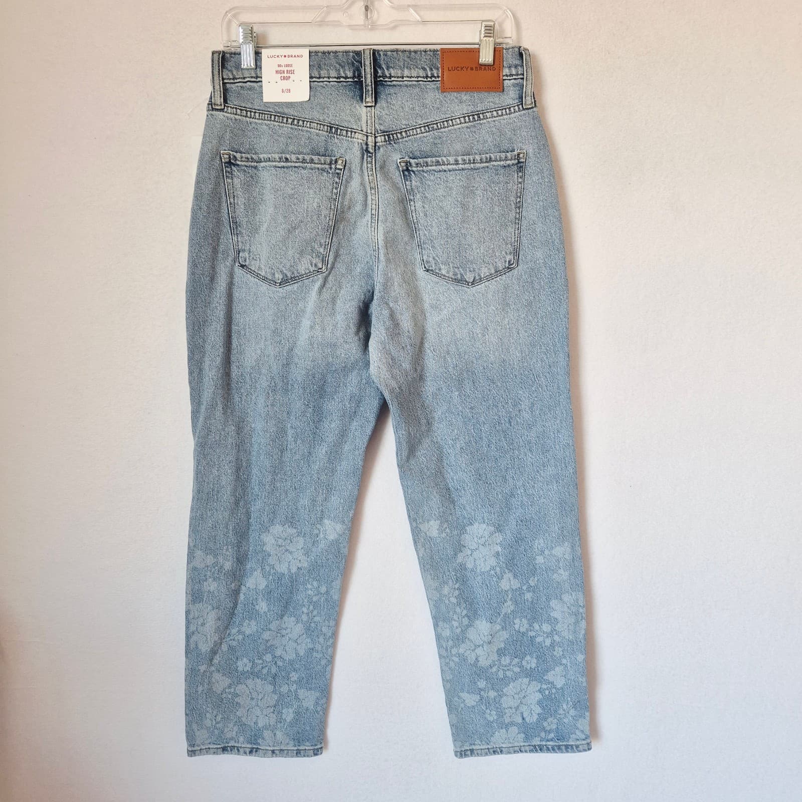 NWT Lucky Brand Floral Printed 90s Loose High Rise Crop Jeans Light-Blue Sz.6/28 - Thumbnail 5