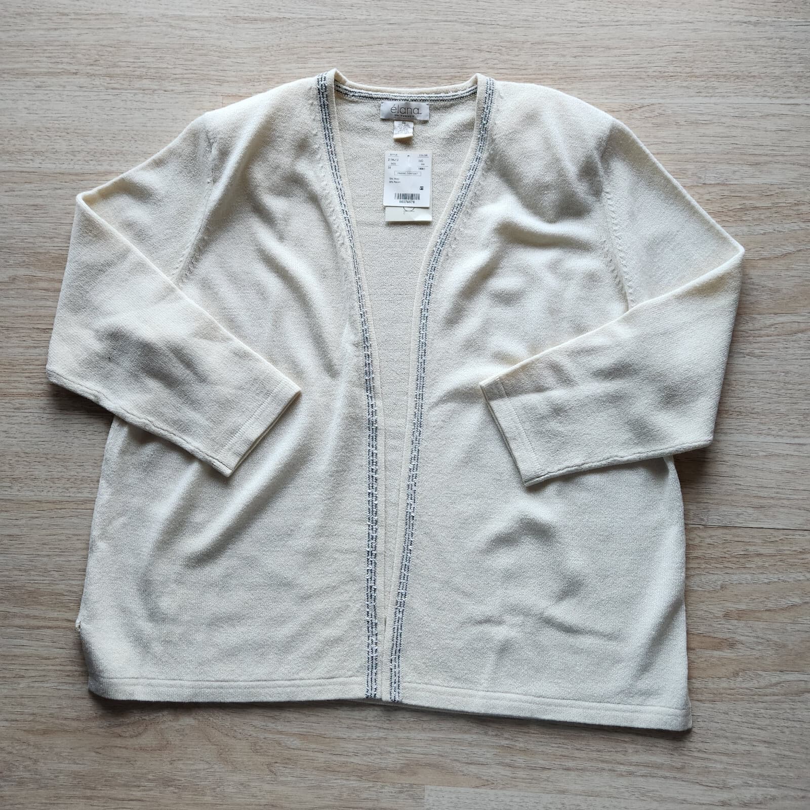 NWT Vintage Elana by Tanner Wool Blend Open Front Cardigan Ivory Women 3X - Thumbnail 3