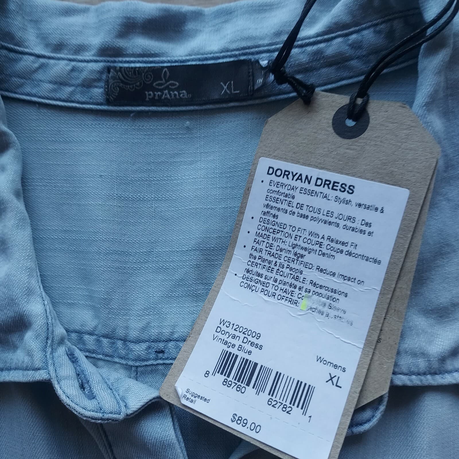 NWT Prana Doryan Vintage Blue Chambray Shirt Dress Roll-Tap Sleeve Women XL $89 - Thumbnail 11