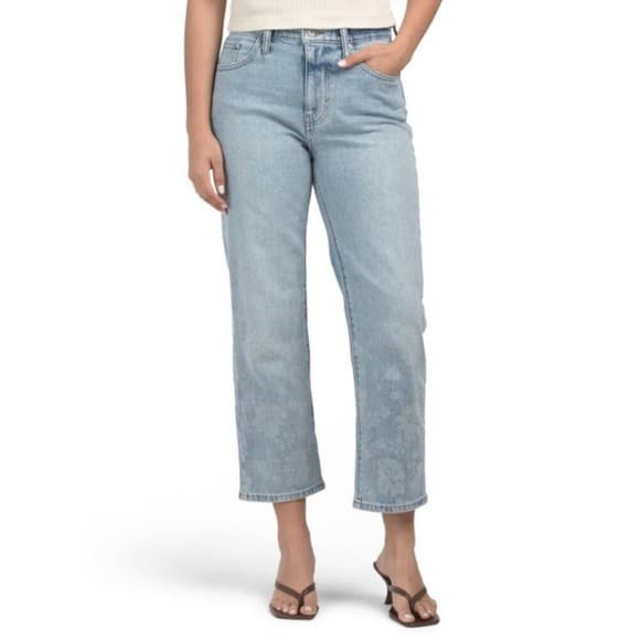 NWT Lucky Brand Floral Printed 90s Loose High Rise Crop Jeans Light-Blue Sz.6/28 - Thumbnail 2