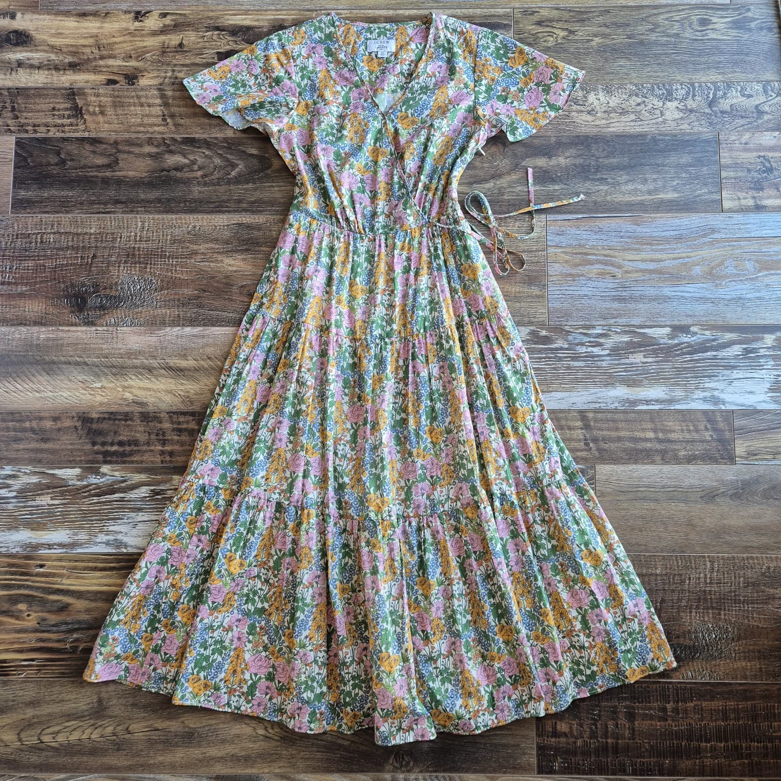 J.Crew x Liberty Faux-Wrap Midi Dress 100% Cotton Liberty Mini Floral Walk Sz.00 - Thumbnail 8