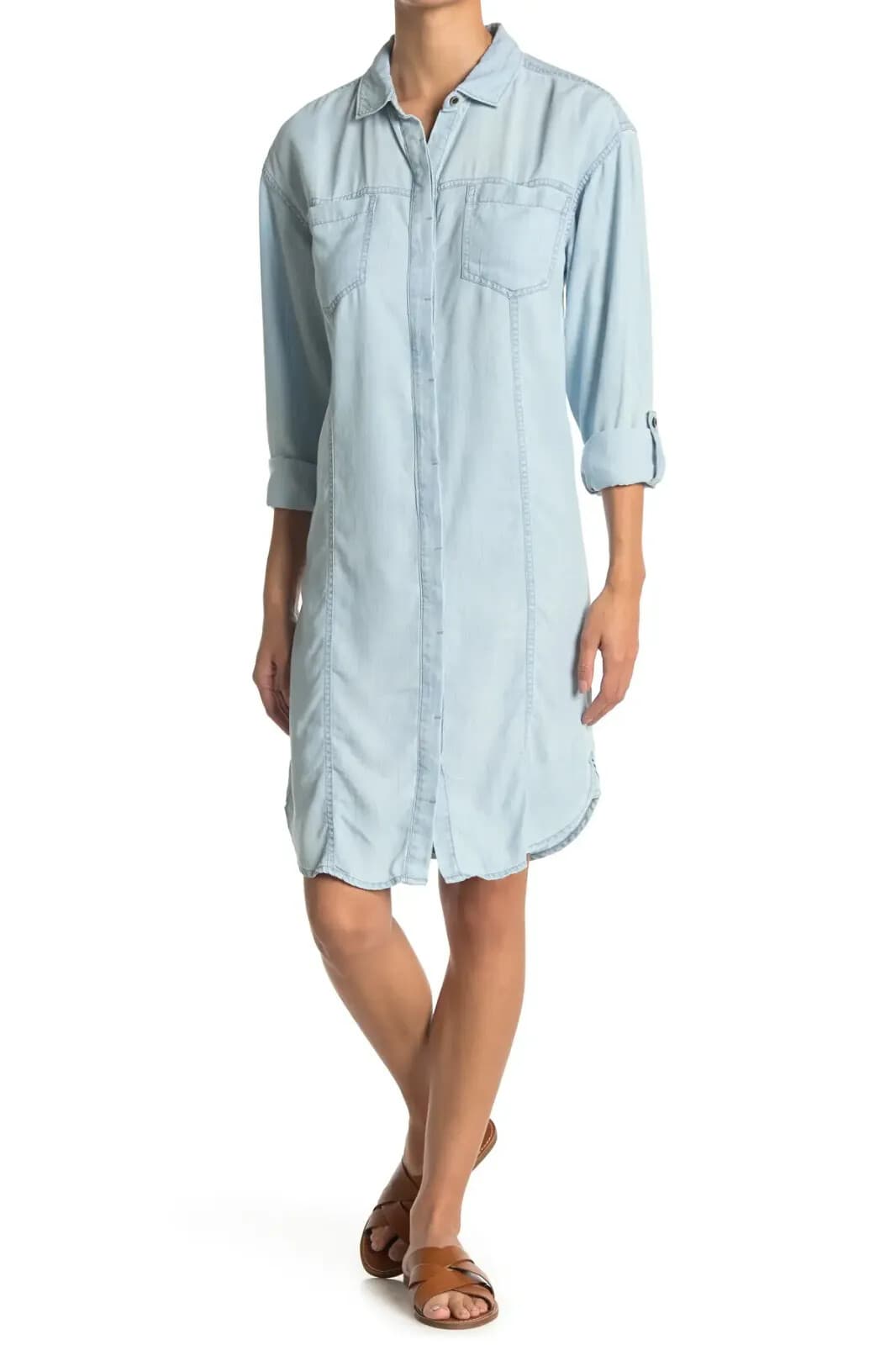 NWT Prana Doryan Vintage Blue Chambray Shirt Dress Roll-Tap Sleeve Women XL $89 - Thumbnail 4
