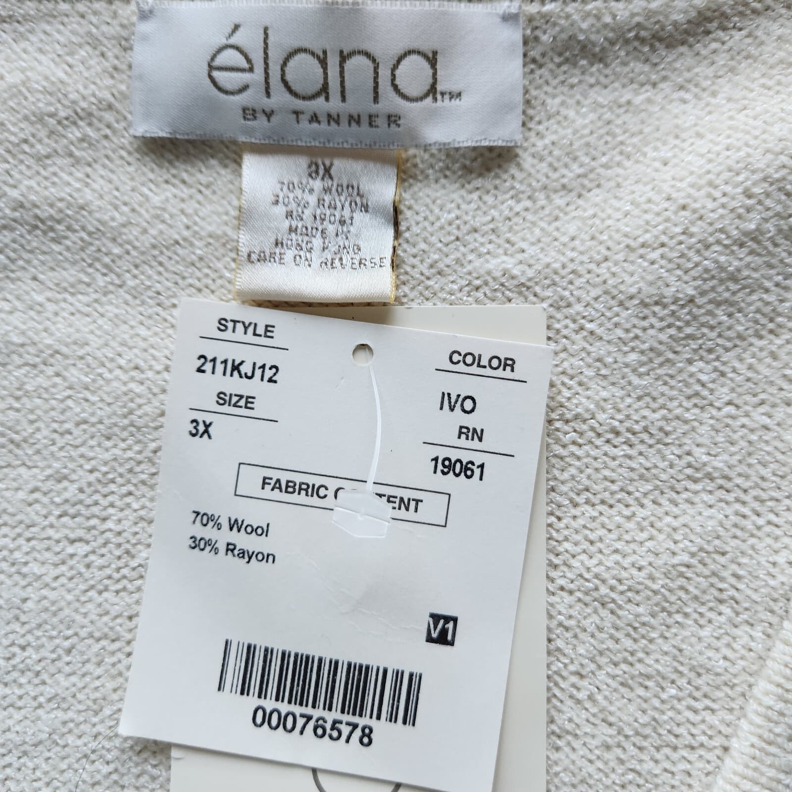 NWT Vintage Elana by Tanner Wool Blend Open Front Cardigan Ivory Women 3X - Thumbnail 6