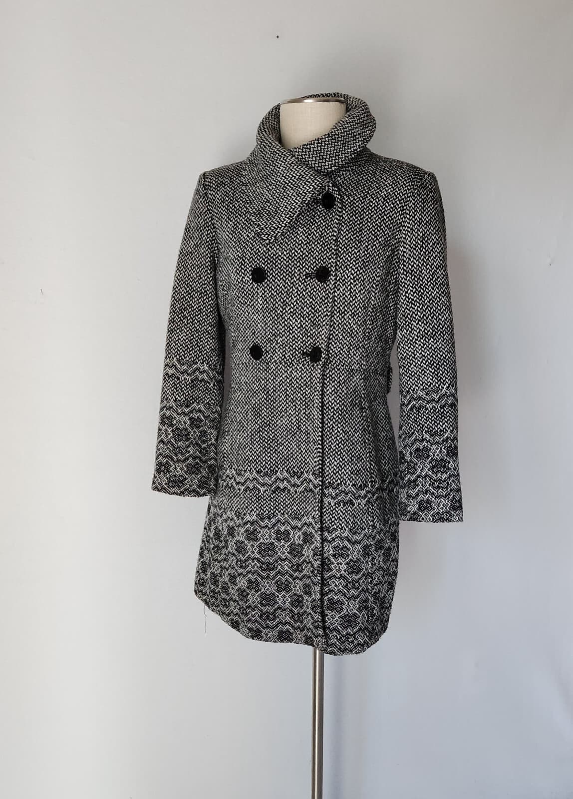 Vintage GUESS Los Angeles 1981 Wool Blend Tweed Double-Breasted Pea Coat Black L - Thumbnail 2