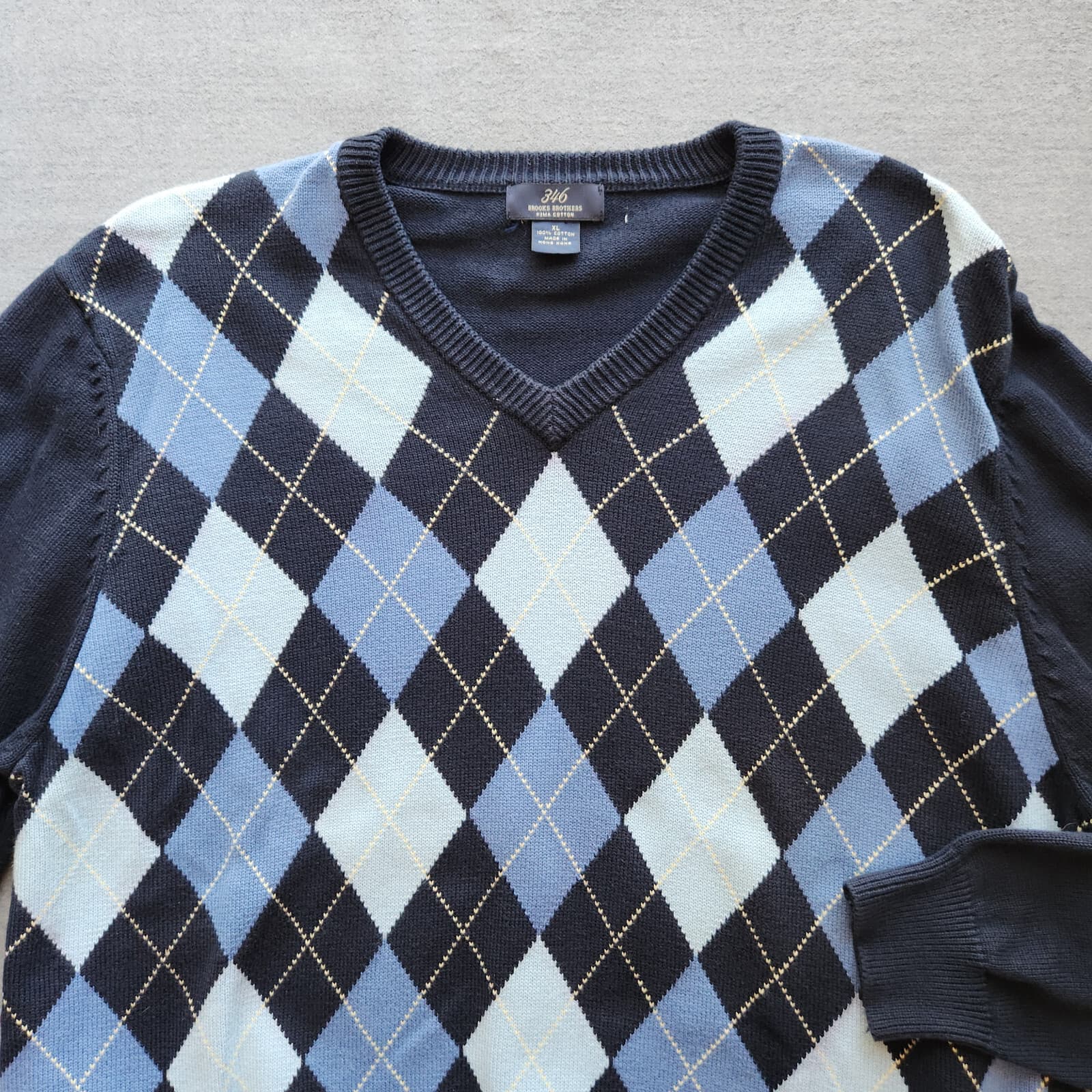 Vintage 346 Brooks Brothers Argyle Pima Cotton Sweater Crew Neck Blue Men's XL - Thumbnail 2