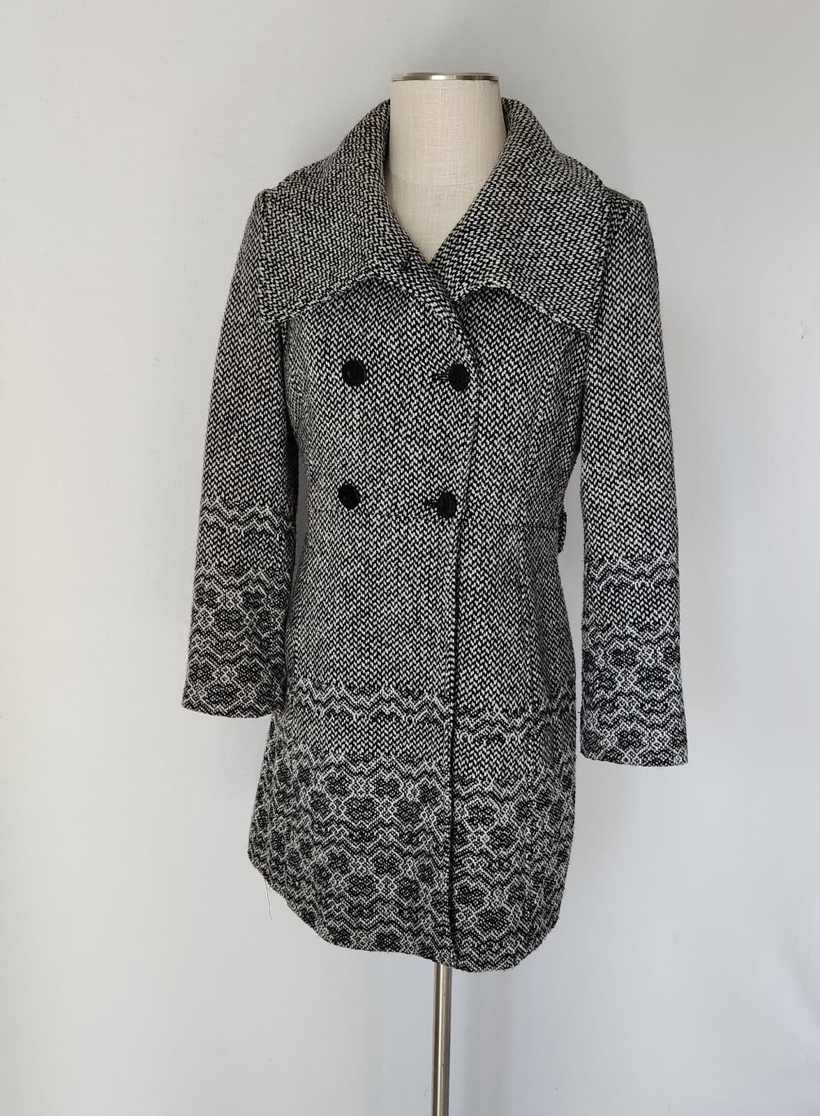 Vintage GUESS Los Angeles 1981 Wool Blend Tweed Double-Breasted Pea Coat Black L - Thumbnail 3