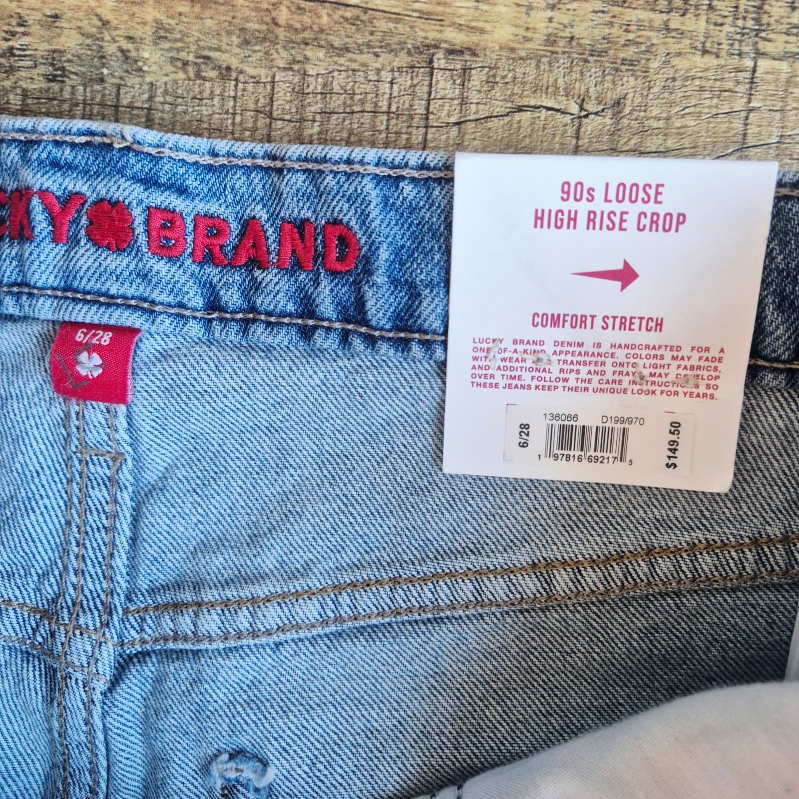 NWT Lucky Brand Floral Printed 90s Loose High Rise Crop Jeans Light-Blue Sz.6/28 - Thumbnail 8