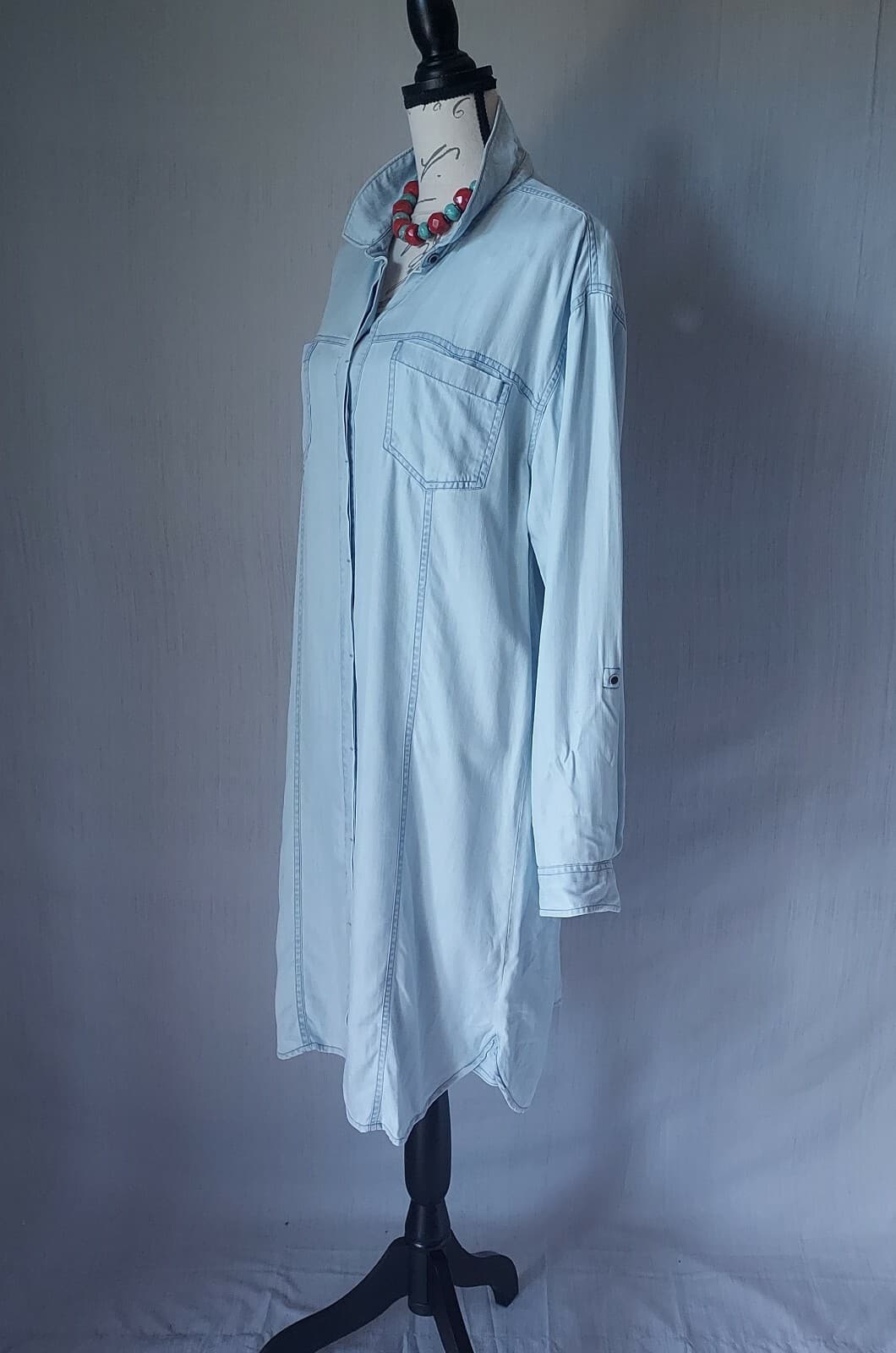 NWT Prana Doryan Vintage Blue Chambray Shirt Dress Roll-Tap Sleeve Women XL $89 - Thumbnail 6