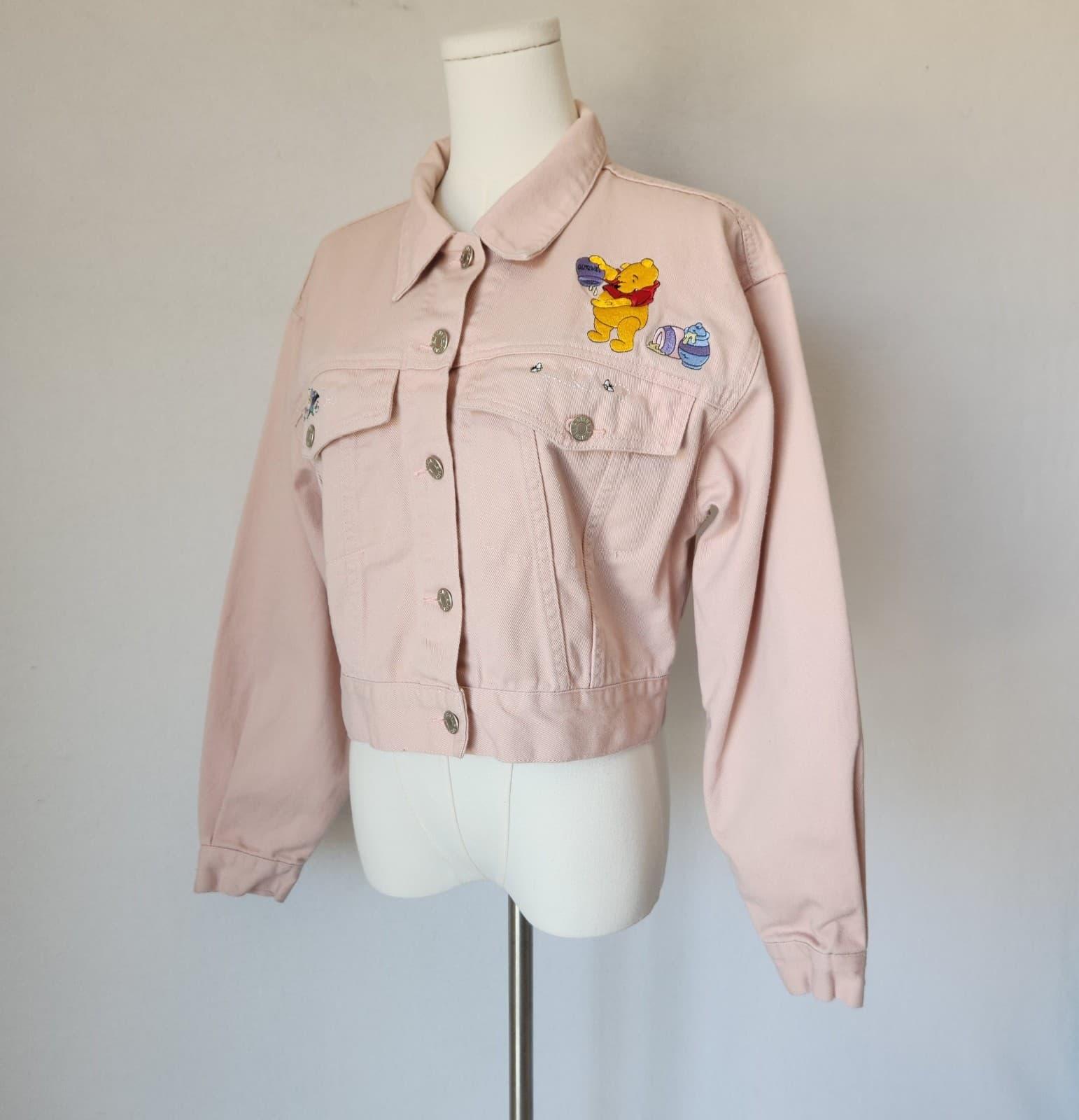 Vintage The Disney Store Winnie The Pooh Embroidered Denim Crop Jacket Pink Sz.L - Thumbnail 3