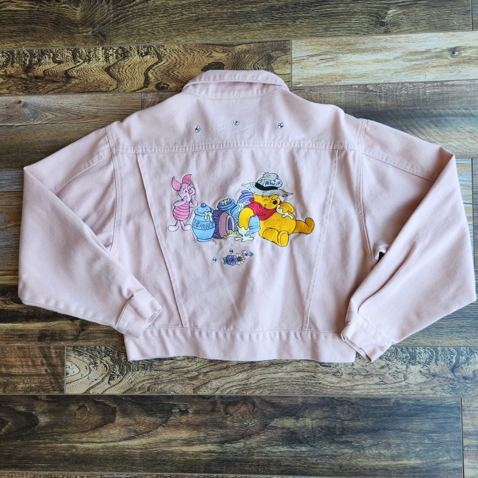 Vintage The Disney Store Winnie The Pooh Embroidered Denim Crop Jacket Pink Sz.L - Thumbnail 8