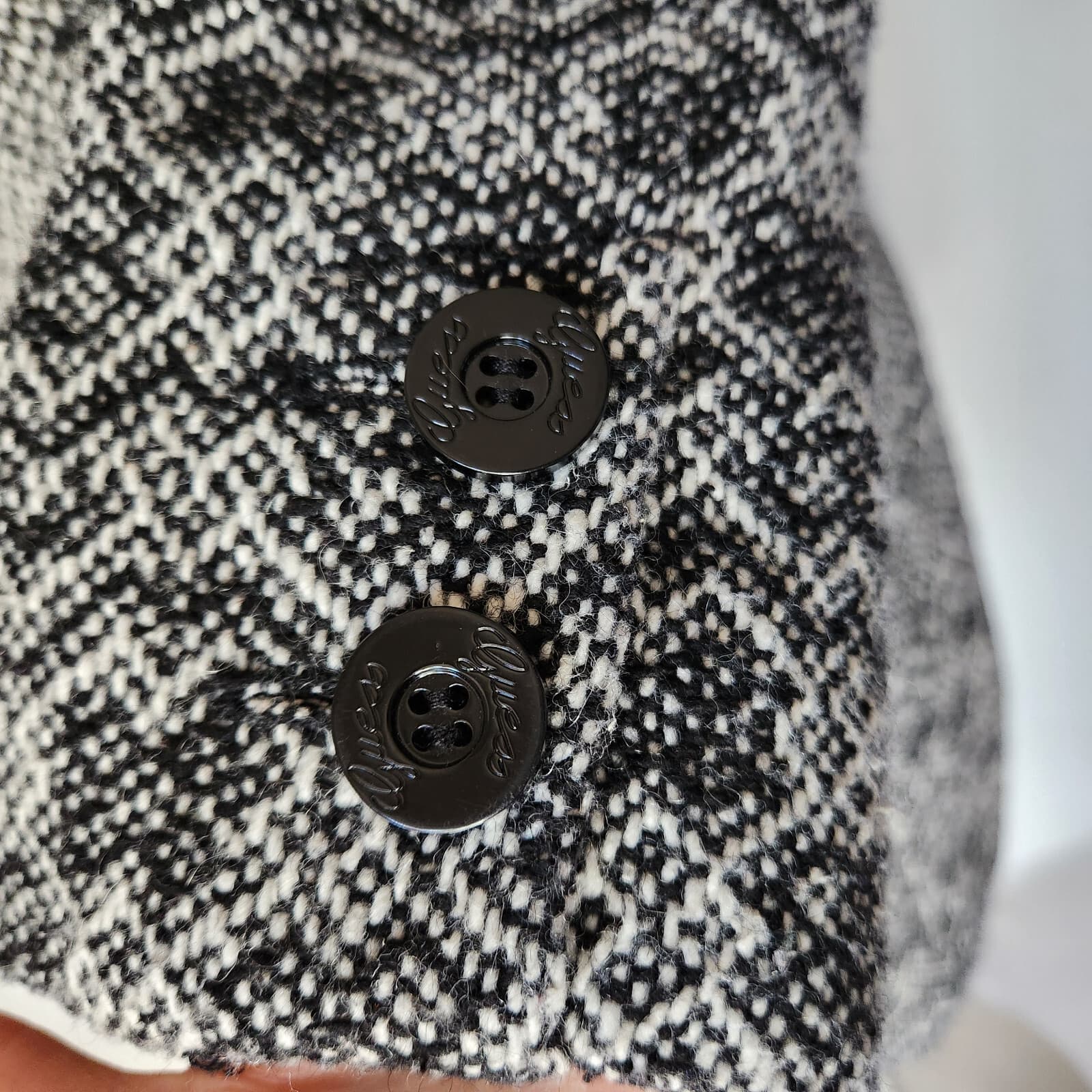 Vintage GUESS Los Angeles 1981 Wool Blend Tweed Double-Breasted Pea Coat Black L - Thumbnail 5