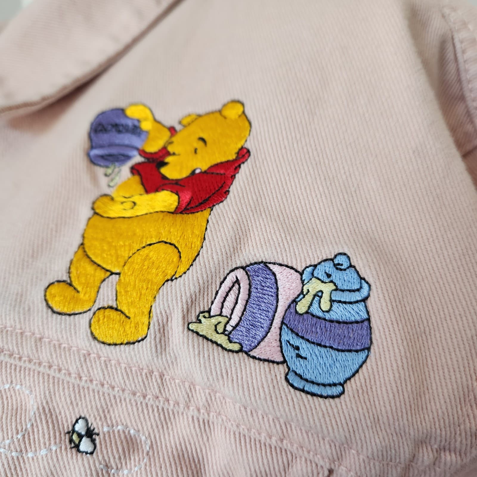 Vintage The Disney Store Winnie The Pooh Embroidered Denim Crop Jacket Pink Sz.L - Thumbnail 4