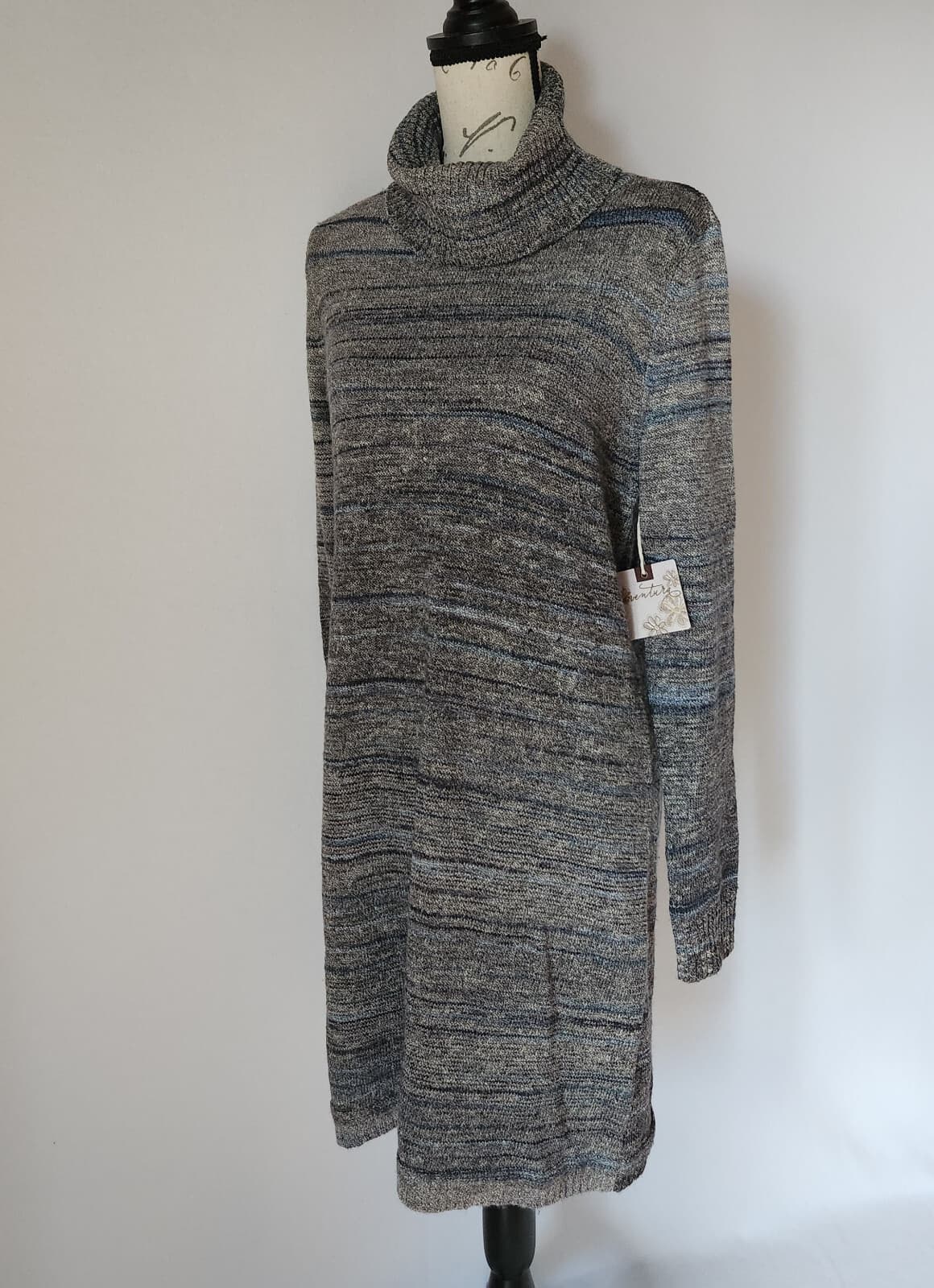 NWT Aventura Analeigh Sweater Dress Turtle Neck Cotton Blend Ash-Grey Women L - Thumbnail 2