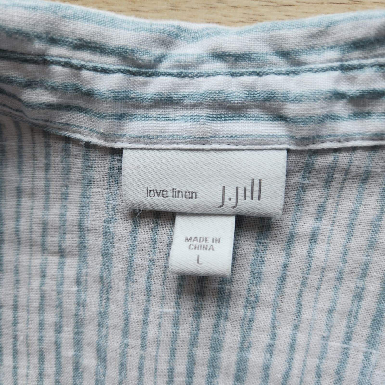 J.Jill Love Linen Stripe Pearl Button-Up Tunic Shirt Long Sleeve Blue White Sz.L - Thumbnail 7