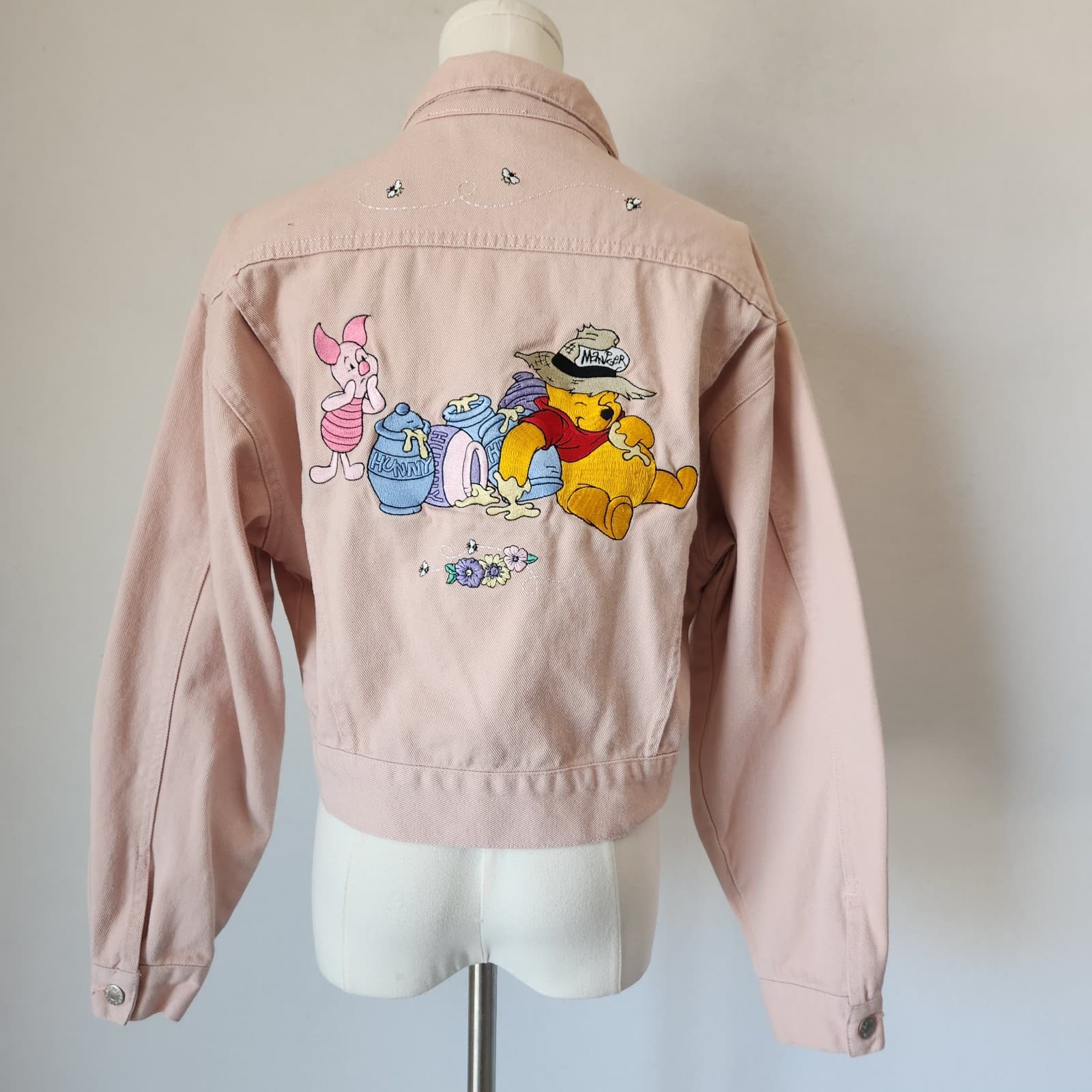 Vintage The Disney Store Winnie The Pooh Embroidered Denim Crop Jacket Pink Sz.L - Thumbnail 6