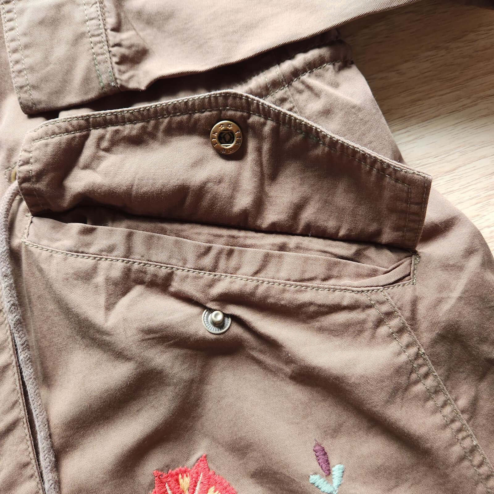 Kyla Seo Embroidered Hooded Jacket Drawstring Pocket Zip Cotton Green Women Sz.L - Thumbnail 8