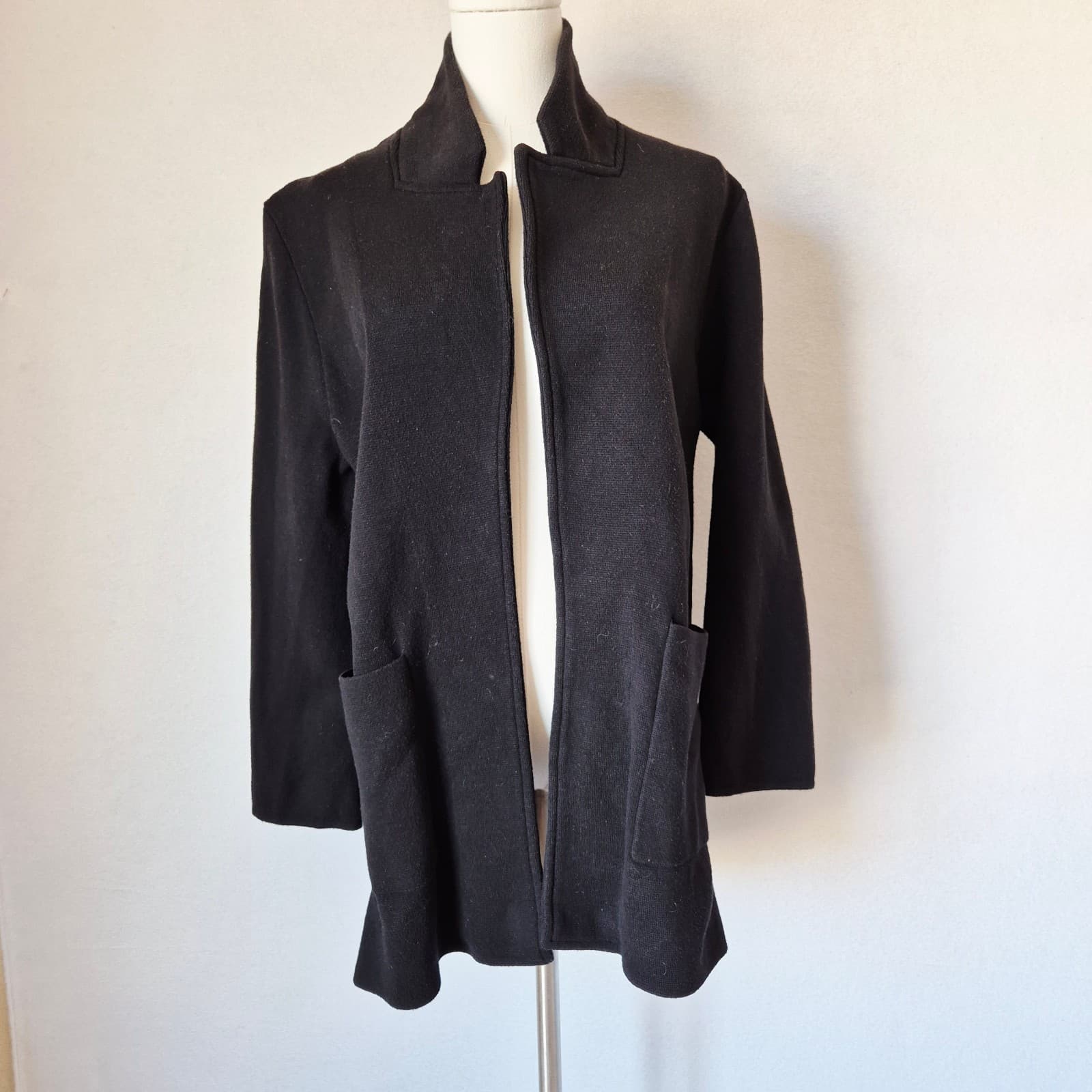 Quince 100% Organic Cotton Knit Blazer Open-Front Pocket Black Women's M - Thumbnail 3