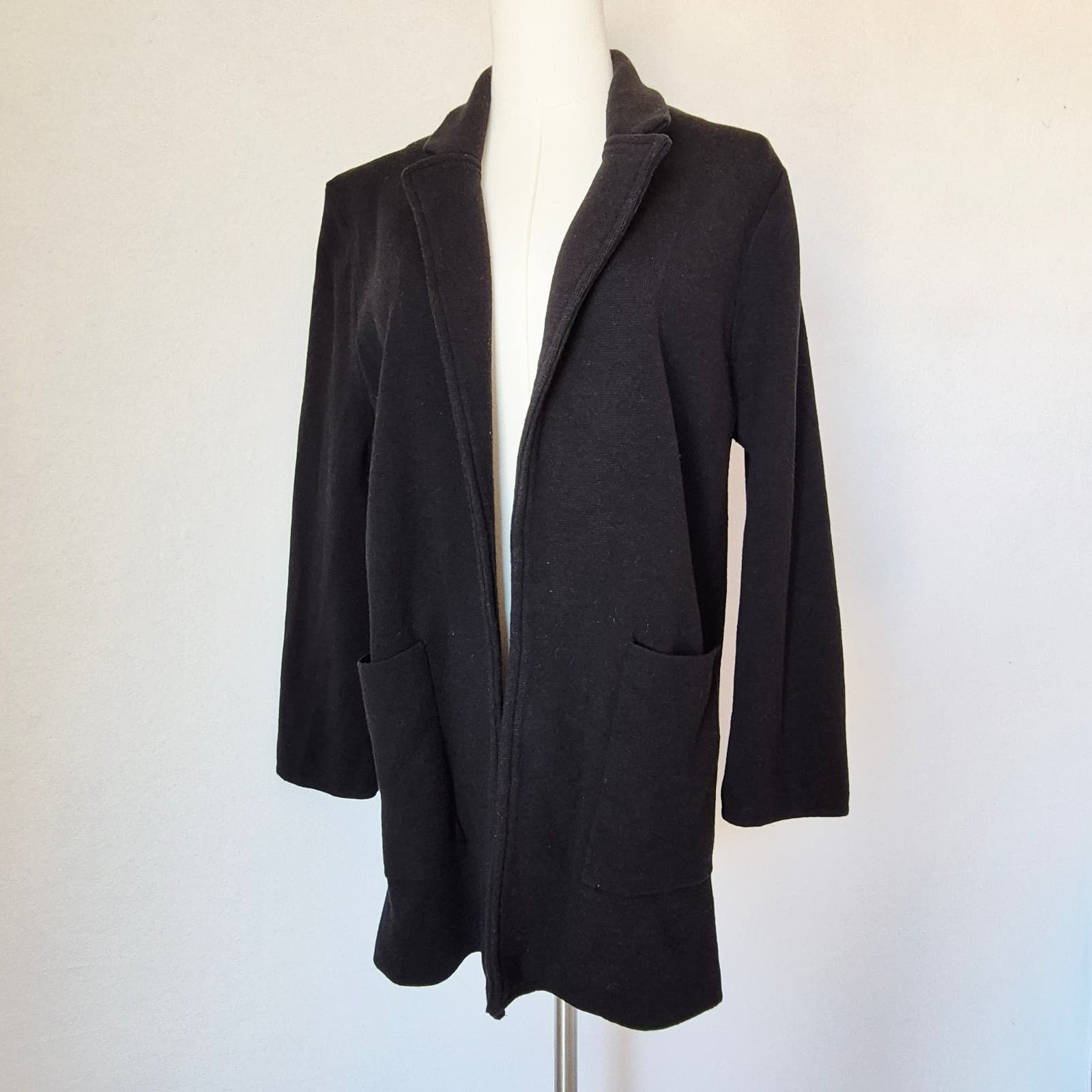 Quince 100% Organic Cotton Knit Blazer Open-Front Pocket Black Women's M - Thumbnail 6