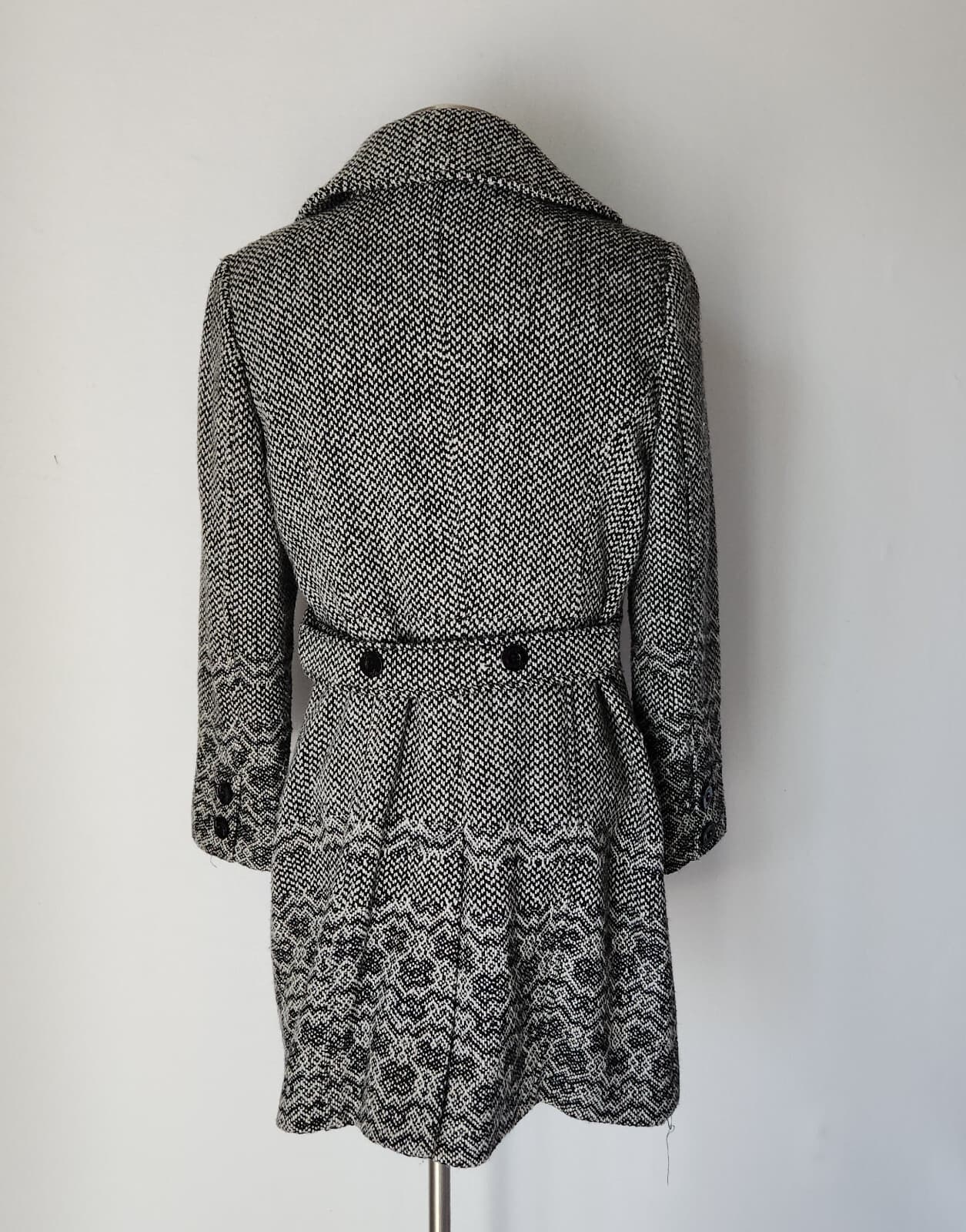 Vintage GUESS Los Angeles 1981 Wool Blend Tweed Double-Breasted Pea Coat Black L - Thumbnail 7