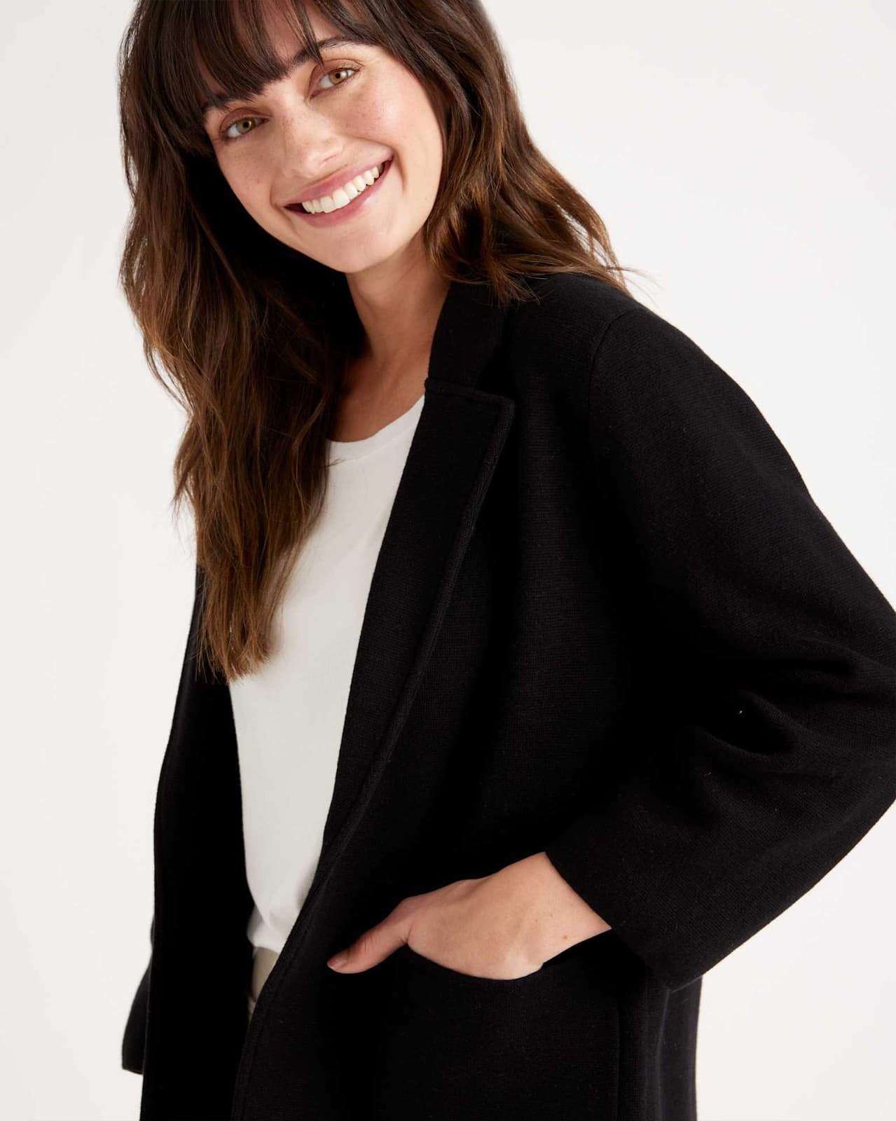 Quince 100% Organic Cotton Knit Blazer Open-Front Pocket Black Women's M - Thumbnail 8