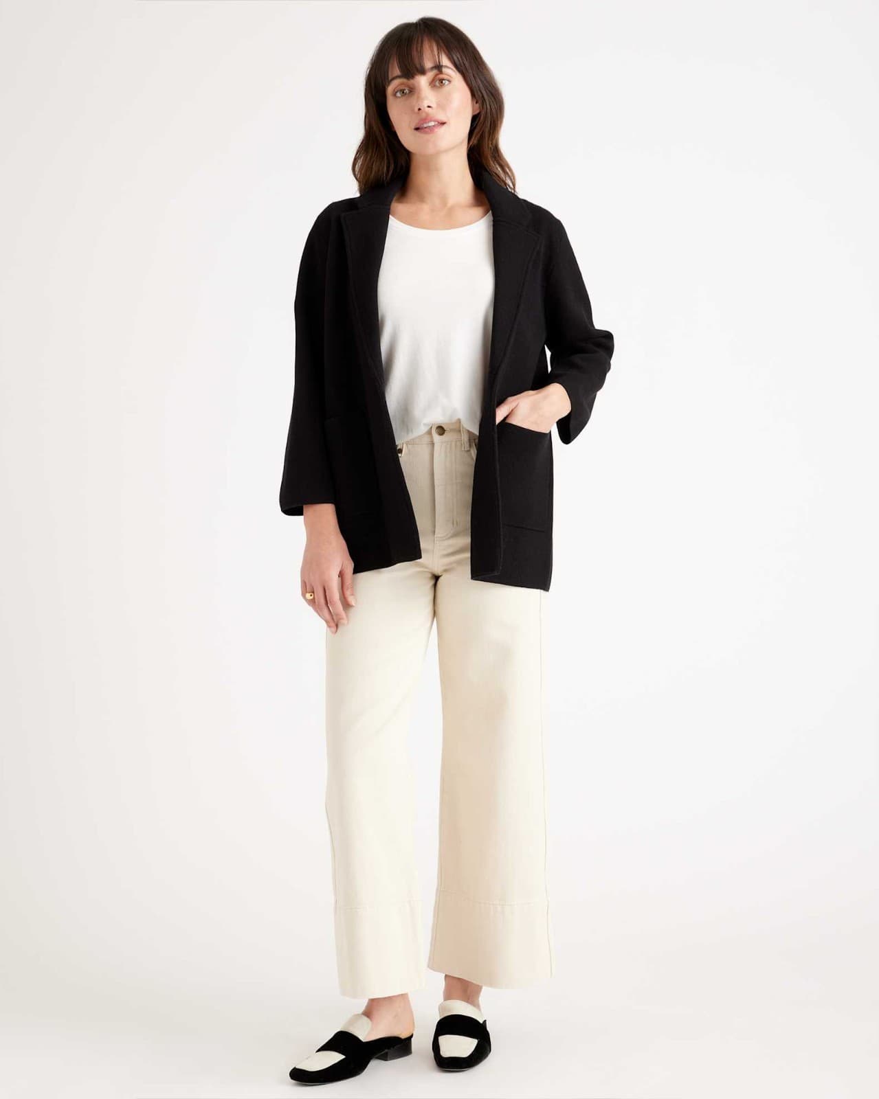 Quince 100% Organic Cotton Knit Blazer Open-Front Pocket Black Women's M - Thumbnail 4