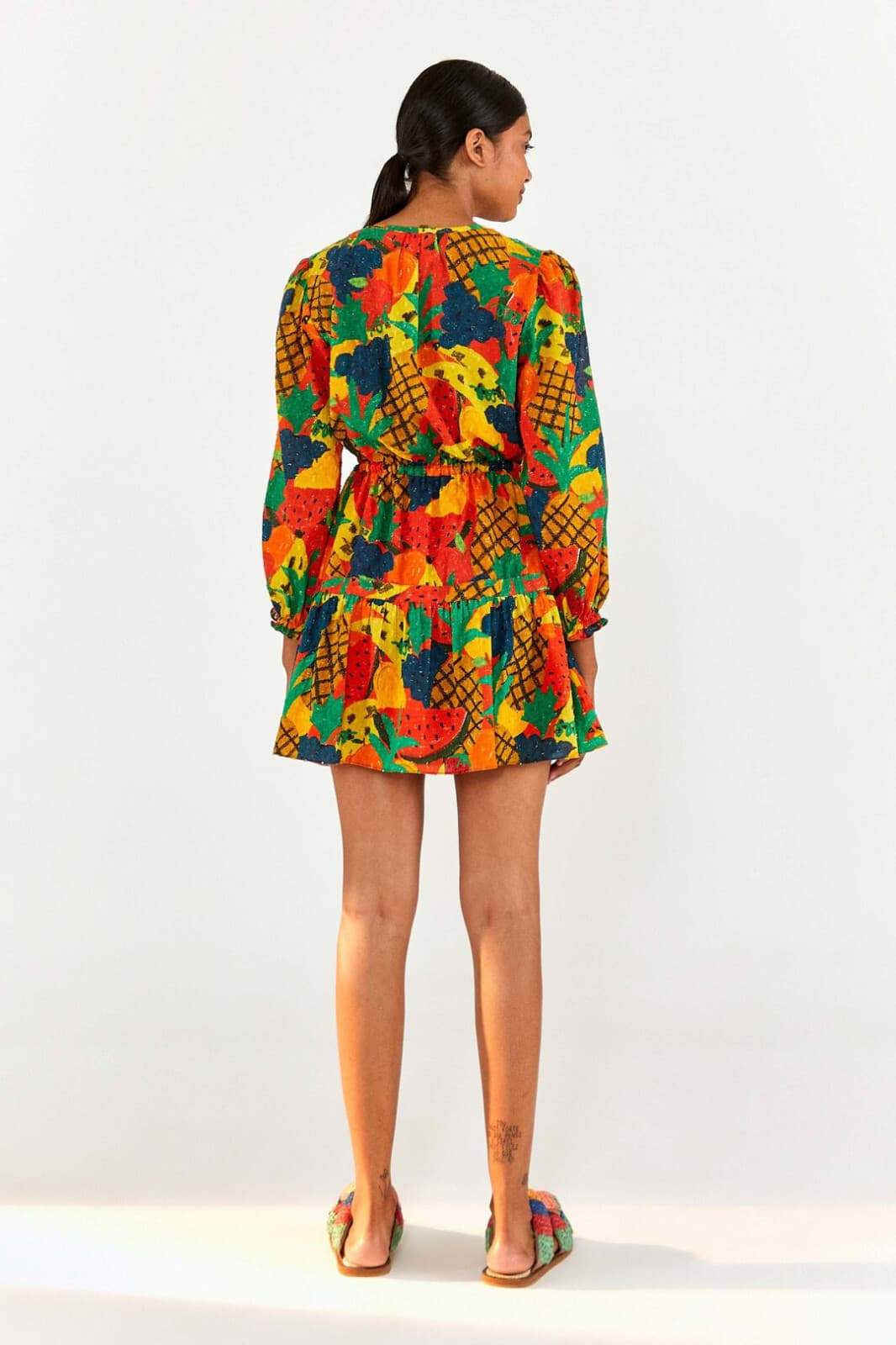 NEW Farm Rio $160 Fruit Salad Boho Mini Dress Tassel Long Sleeve Multicolor XS - Thumbnail 6