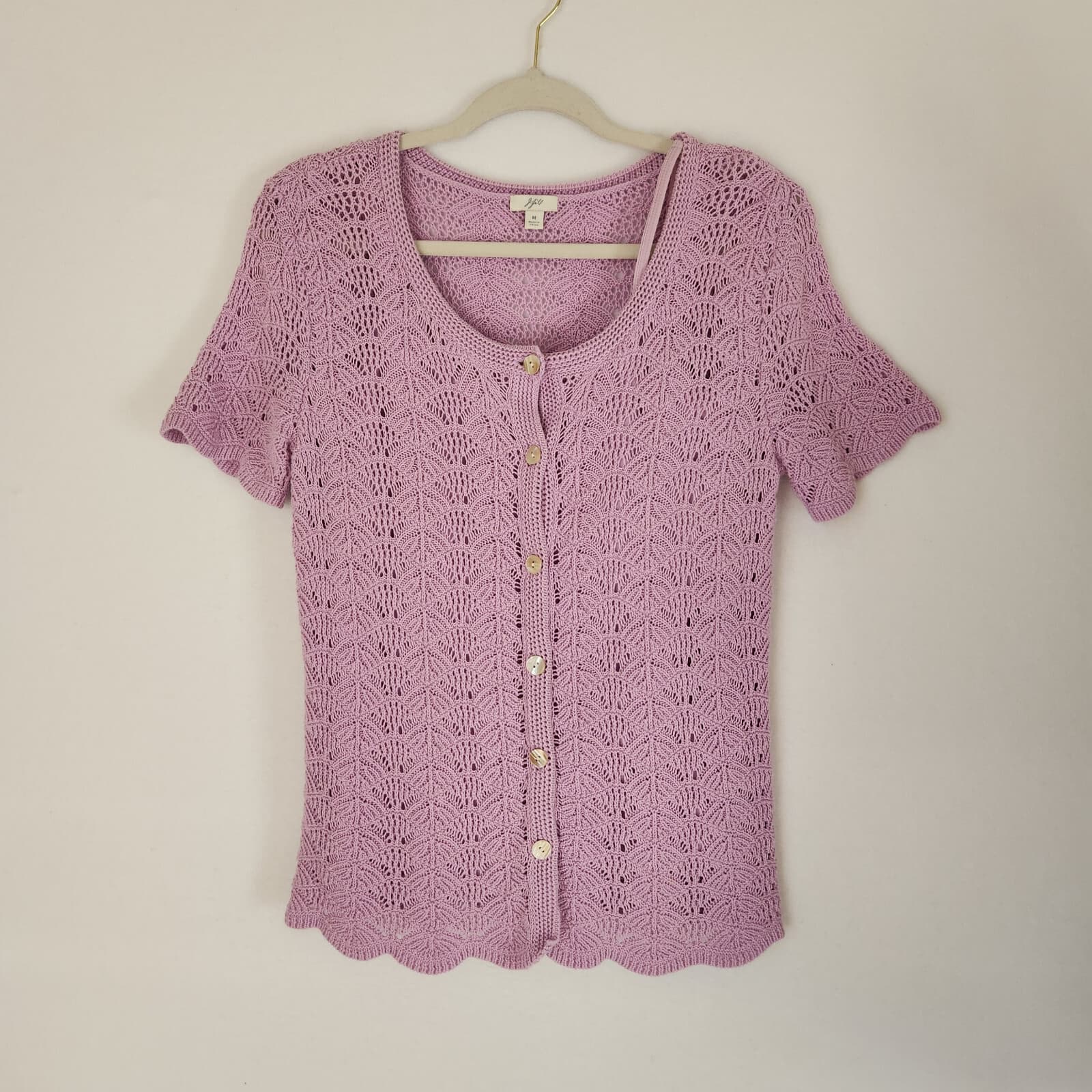 Vintage J.Jill 2Pc Crochet Top+Cami Mother Pearl Button Short Sleeve Purple Sz.M - Thumbnail 4