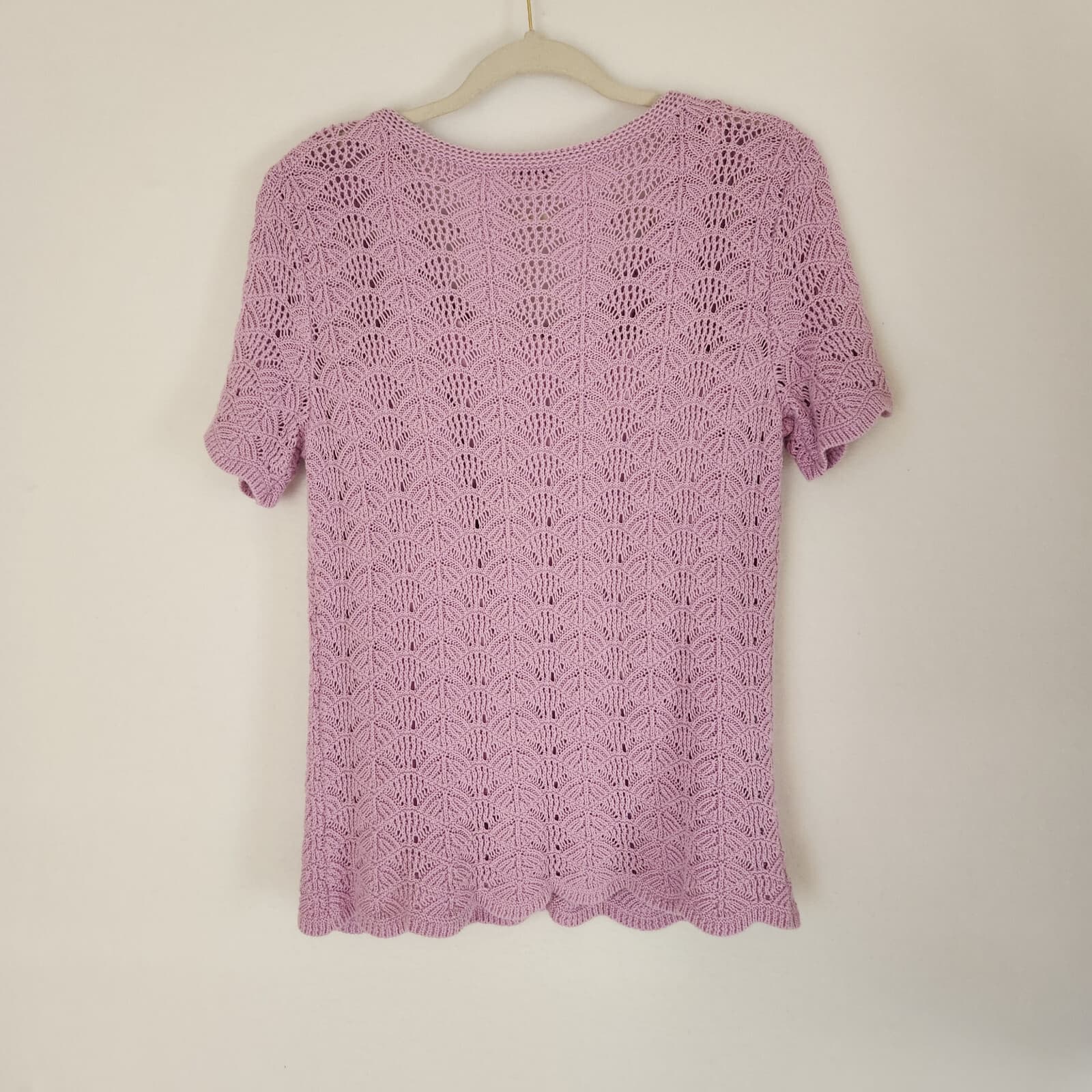 Vintage J.Jill 2Pc Crochet Top+Cami Mother Pearl Button Short Sleeve Purple Sz.M - Thumbnail 7