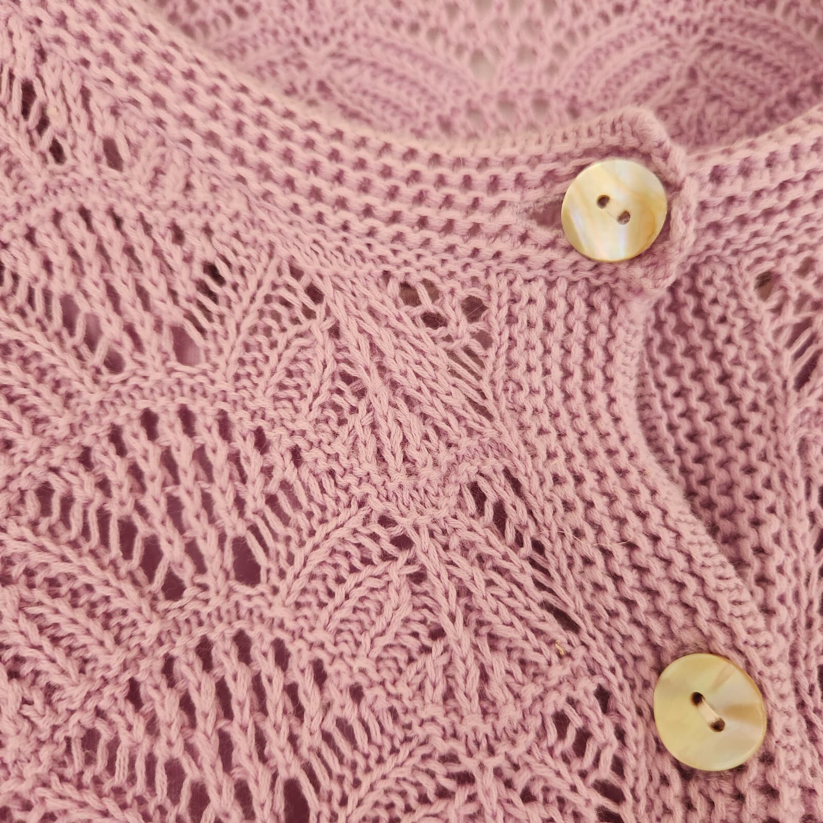 Vintage J.Jill 2Pc Crochet Top+Cami Mother Pearl Button Short Sleeve Purple Sz.M - Thumbnail 5
