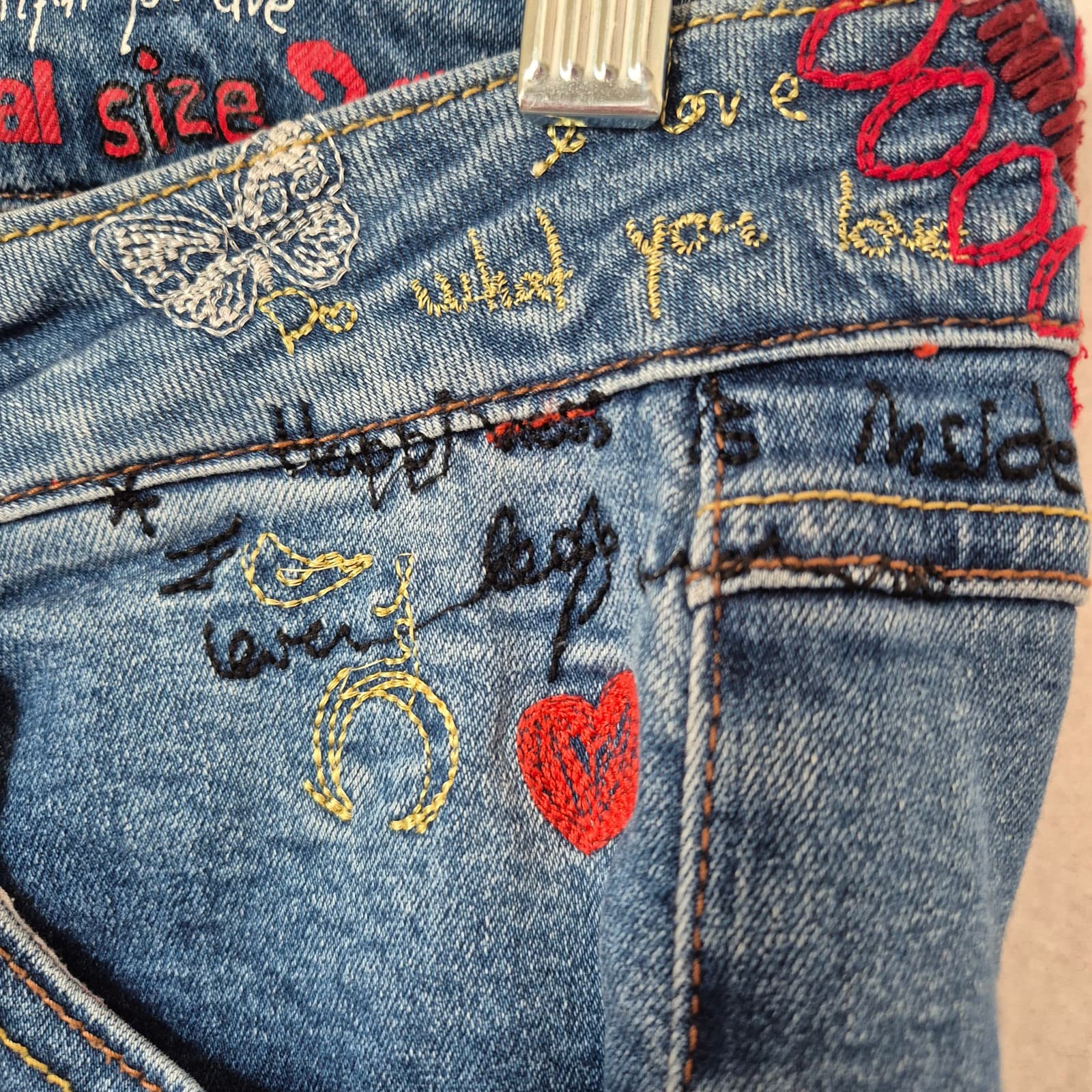 Desigual Embroidered Smocked Ankle Skinny Jeans Low Rise Stretch Blue Women's 28 - Thumbnail 7