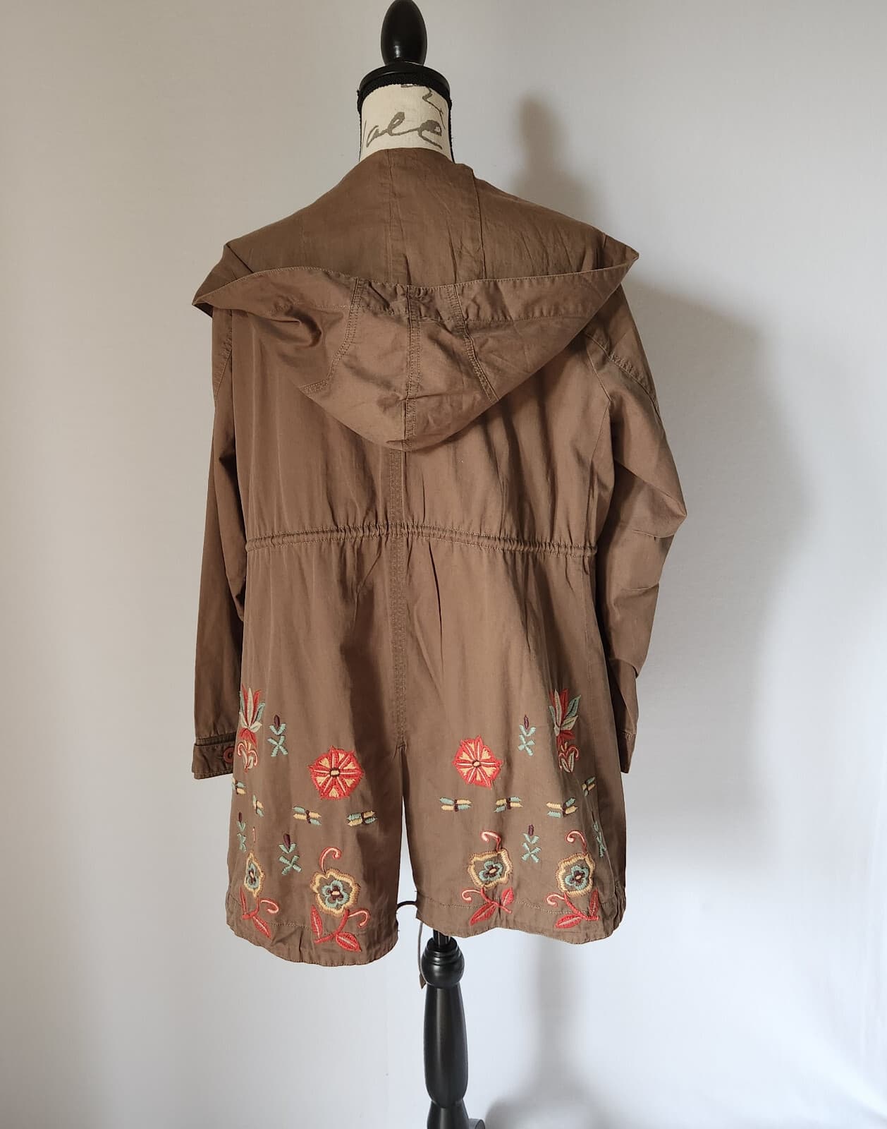Kyla Seo Embroidered Hooded Jacket Drawstring Pocket Zip Cotton Green Women Sz.L - Thumbnail 5