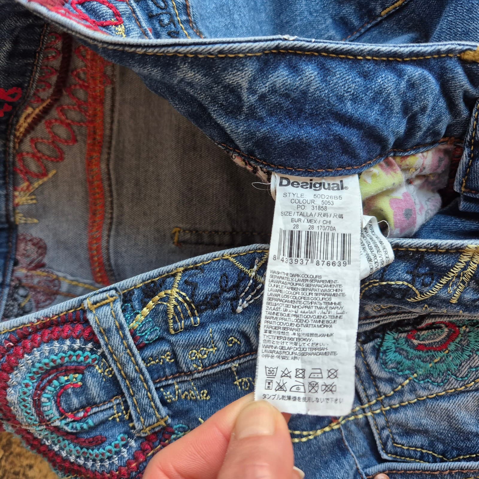 Desigual Embroidered Smocked Ankle Skinny Jeans Low Rise Stretch Blue Women's 28 - Thumbnail 11