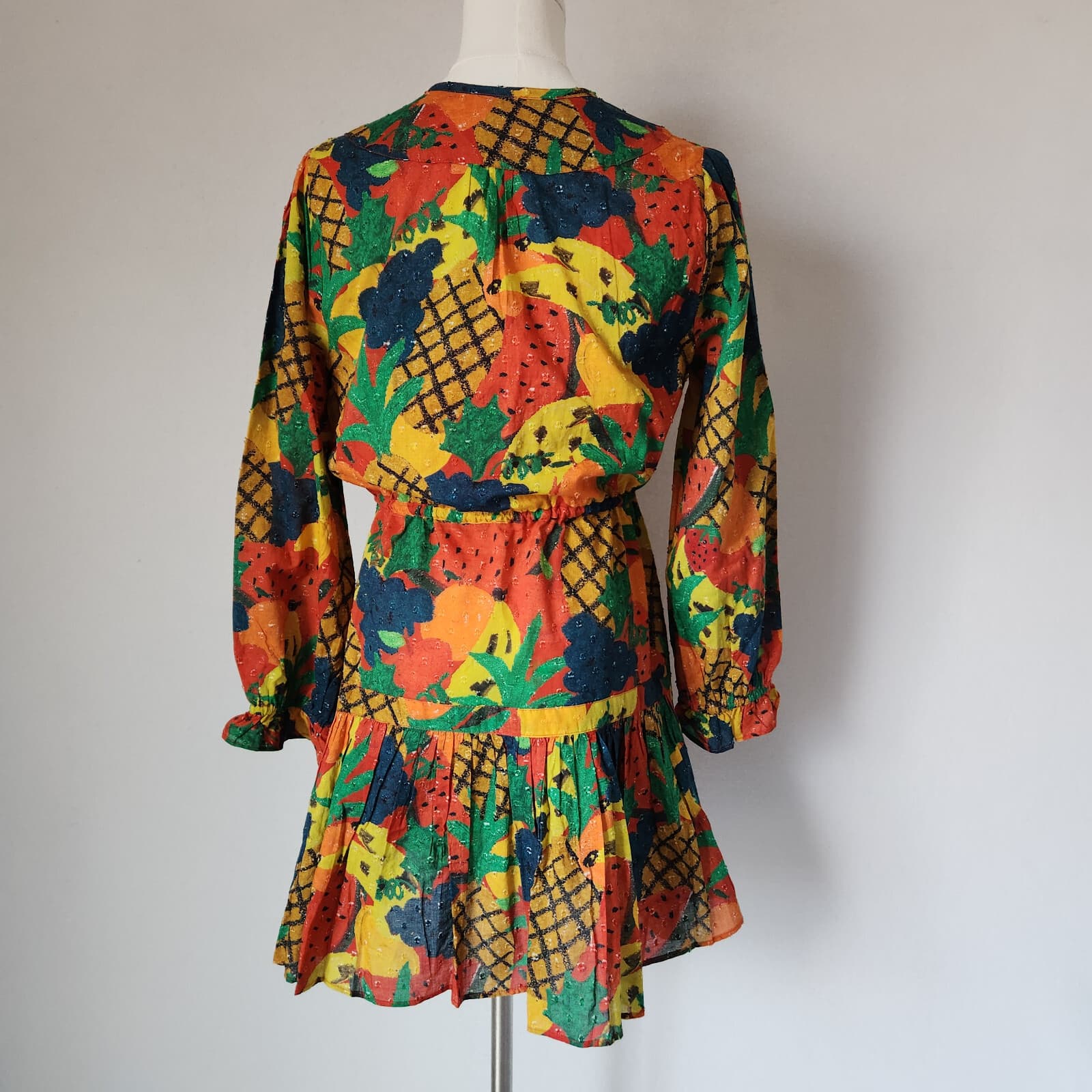 NEW Farm Rio $160 Fruit Salad Boho Mini Dress Tassel Long Sleeve Multicolor XS - Thumbnail 7