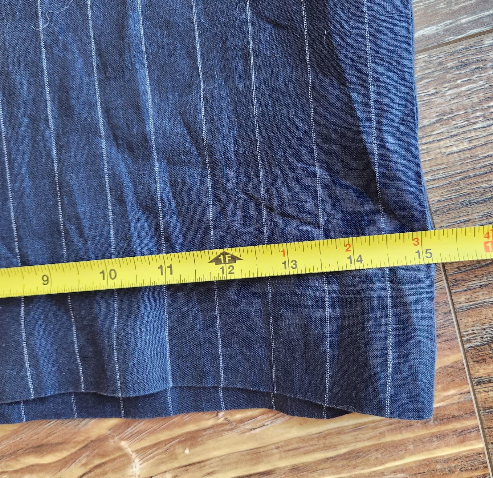 ALEMBIKA Linen Pinstripe Wide Leg Capri Jumpsuit Tie-Waist Pocket Navy Blue Sz.S - Thumbnail 13