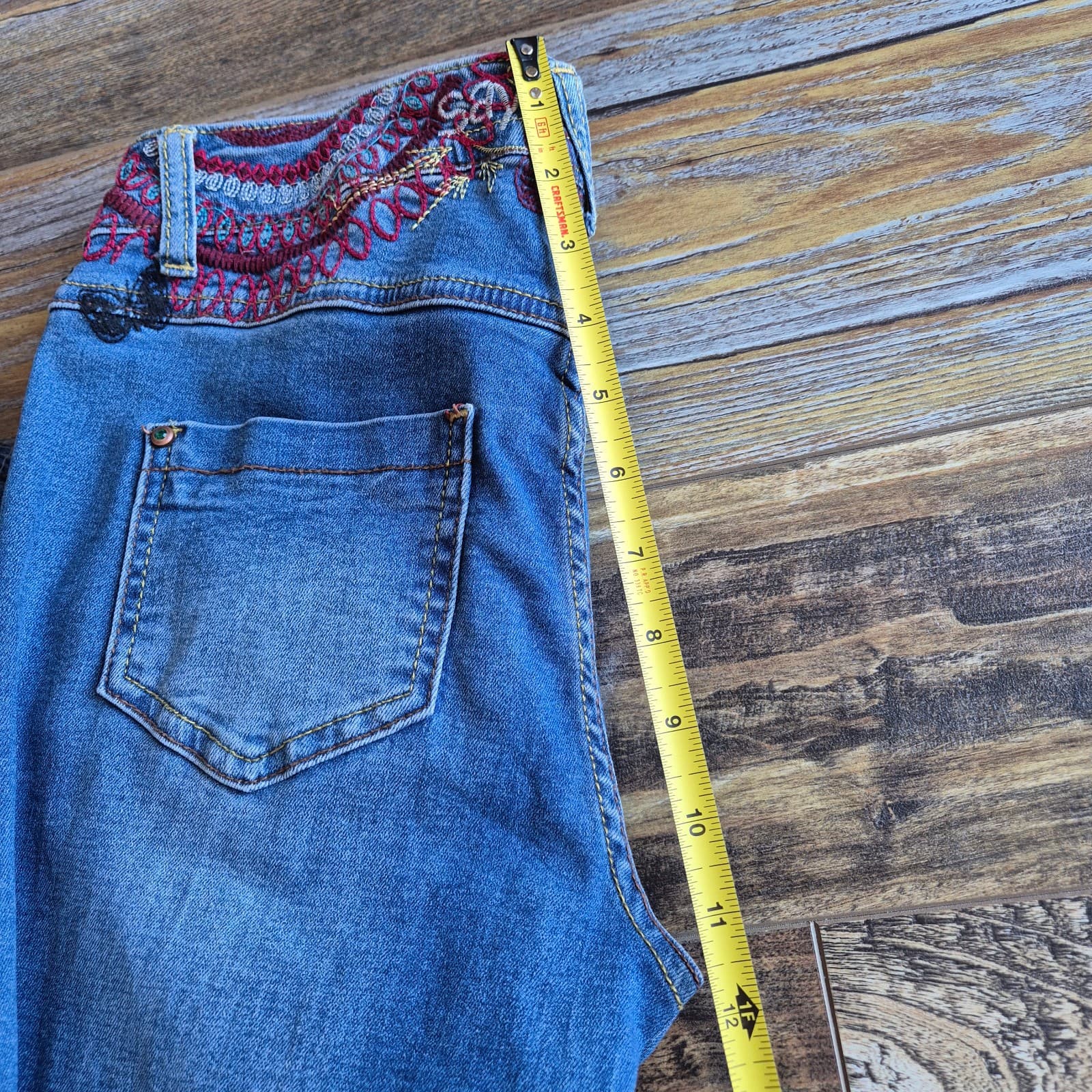 Desigual Embroidered Smocked Ankle Skinny Jeans Low Rise Stretch Blue Women's 28 - Thumbnail 15