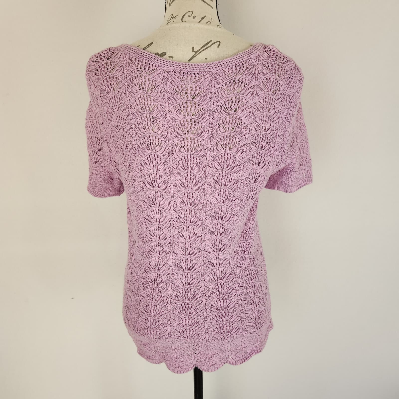 Vintage J.Jill 2Pc Crochet Top+Cami Mother Pearl Button Short Sleeve Purple Sz.M - Thumbnail 8