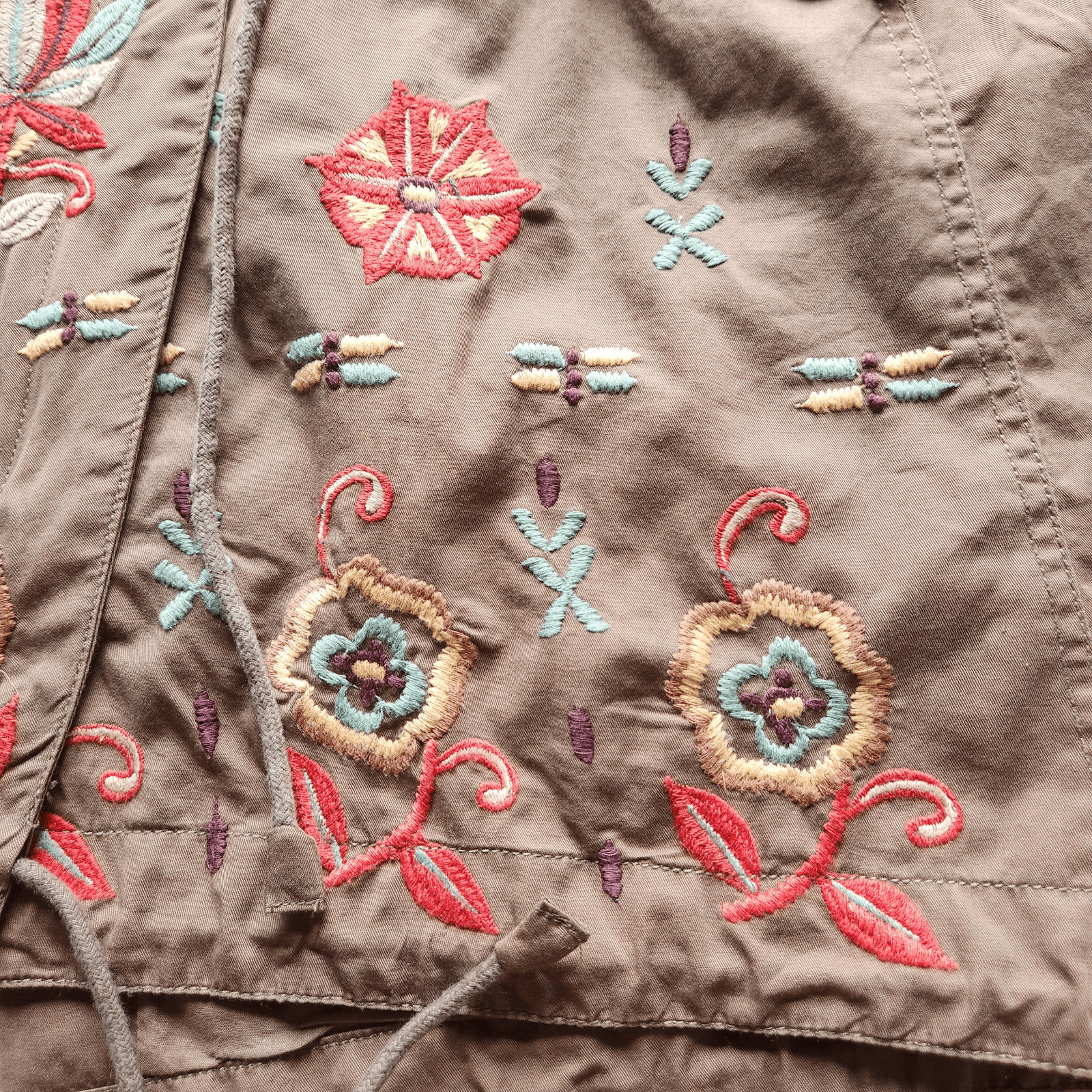Kyla Seo Embroidered Hooded Jacket Drawstring Pocket Zip Cotton Green Women Sz.L - Thumbnail 7
