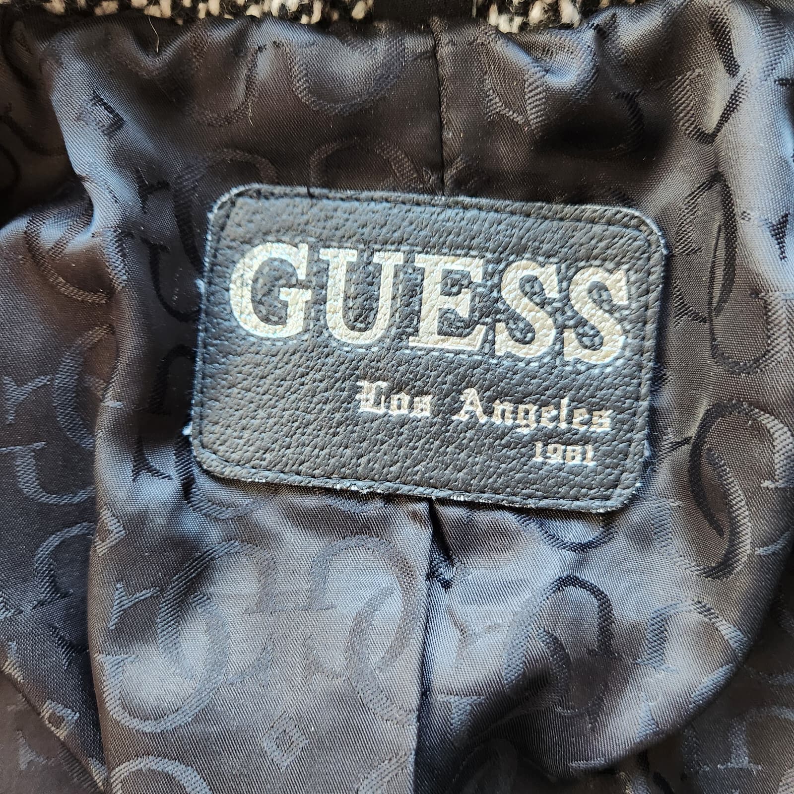 Vintage GUESS Los Angeles 1981 Wool Blend Tweed Double-Breasted Pea Coat Black L - Thumbnail 9