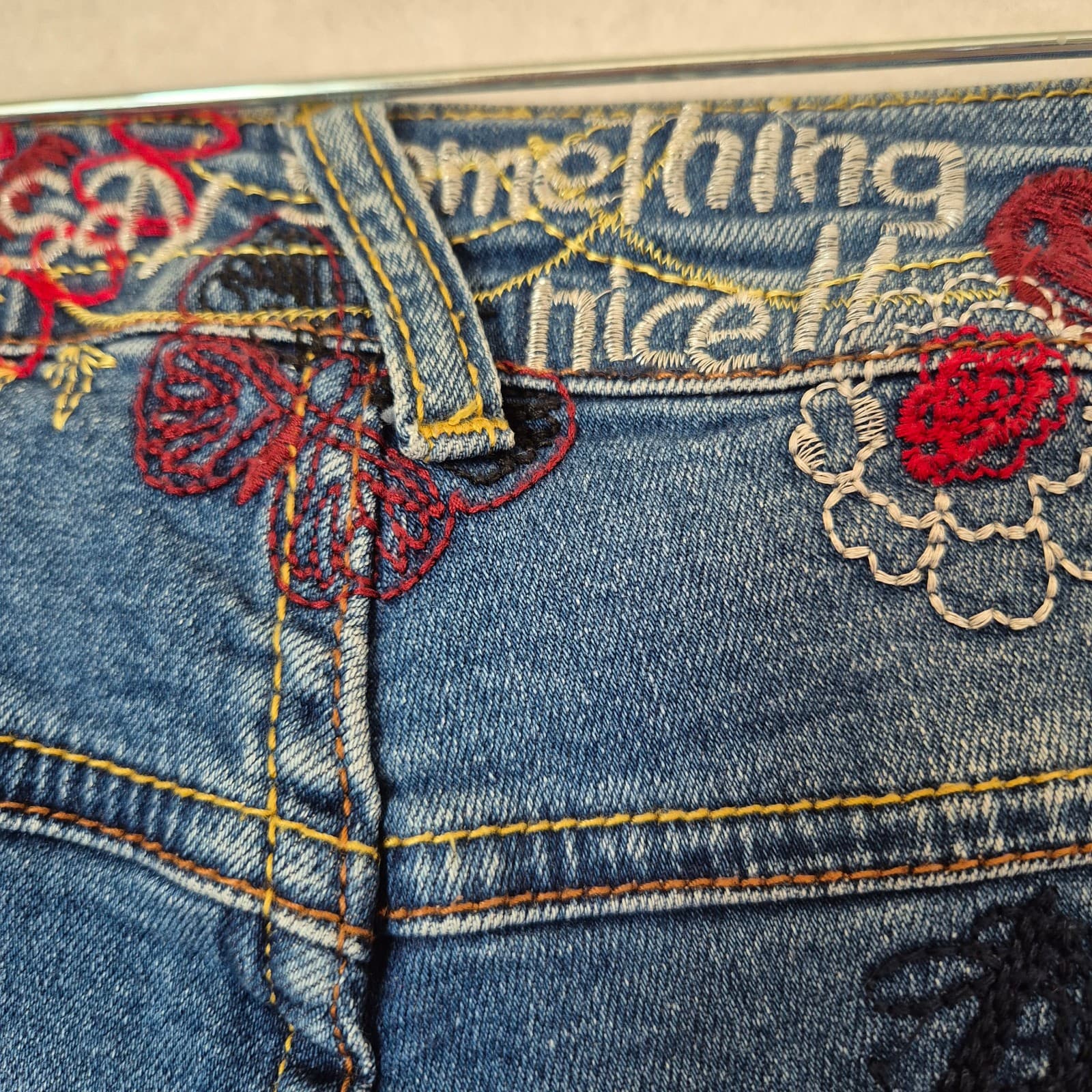 Desigual Embroidered Smocked Ankle Skinny Jeans Low Rise Stretch Blue Women's 28 - Thumbnail 8