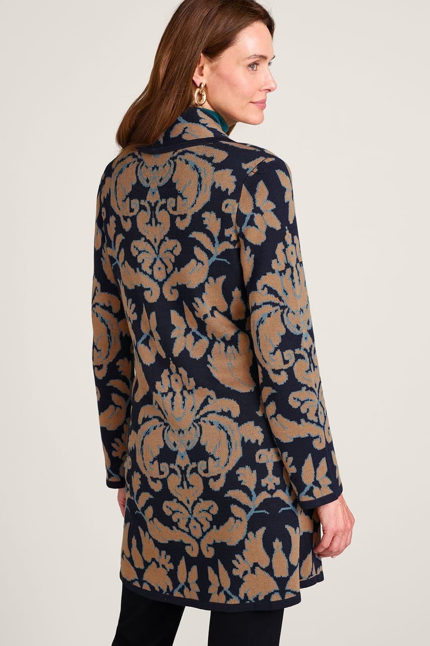 Soft Surroundings D'Orsay Wool Blend Floral Jacquard Buckle Long Cardigan Sz.L - Thumbnail 8