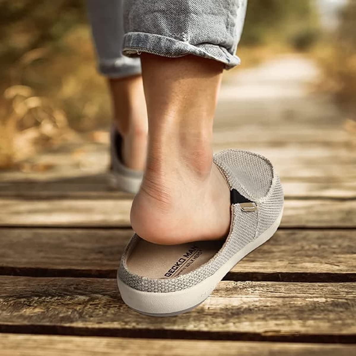 Gecko Man Arch Support Canvas House Slipper Comfort Fleece Insole Grey Mens' 8.5 - Thumbnail 3
